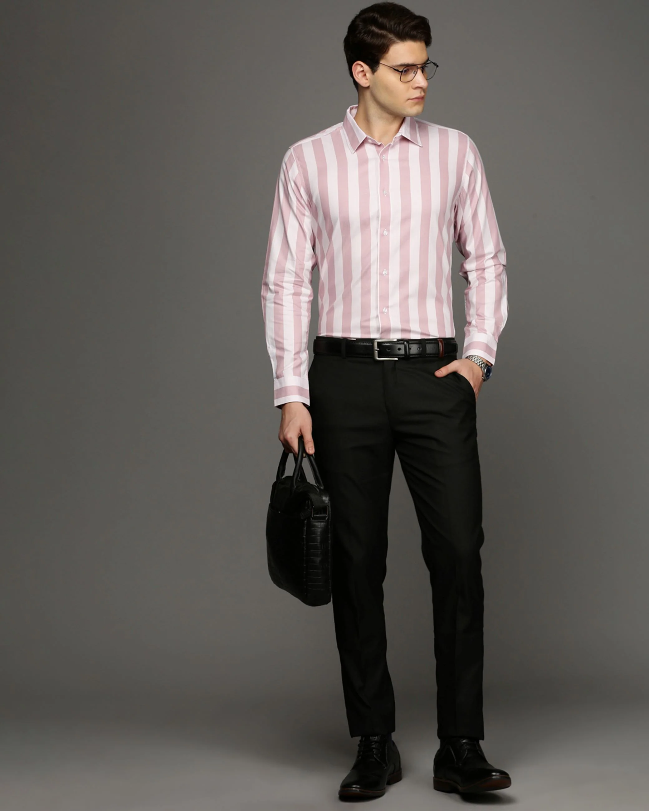 Men Pink Cotton Blend Slim Shirt - Image 5