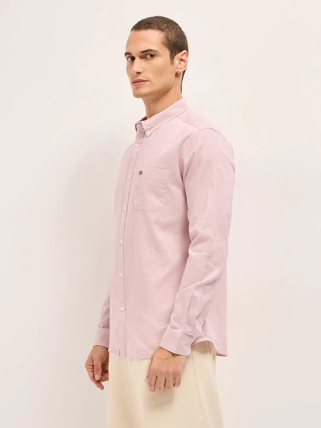 Men Pink Cotton Blend Solid Slim Fit Casual Shirt - Image 3