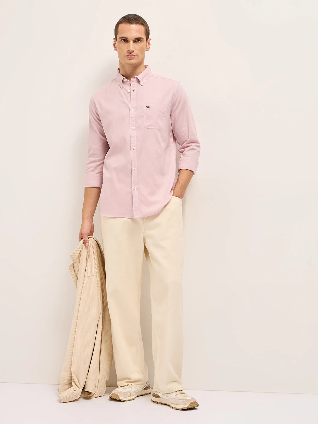 Men Pink Cotton Blend Solid Slim Fit Casual Shirt - Image 4