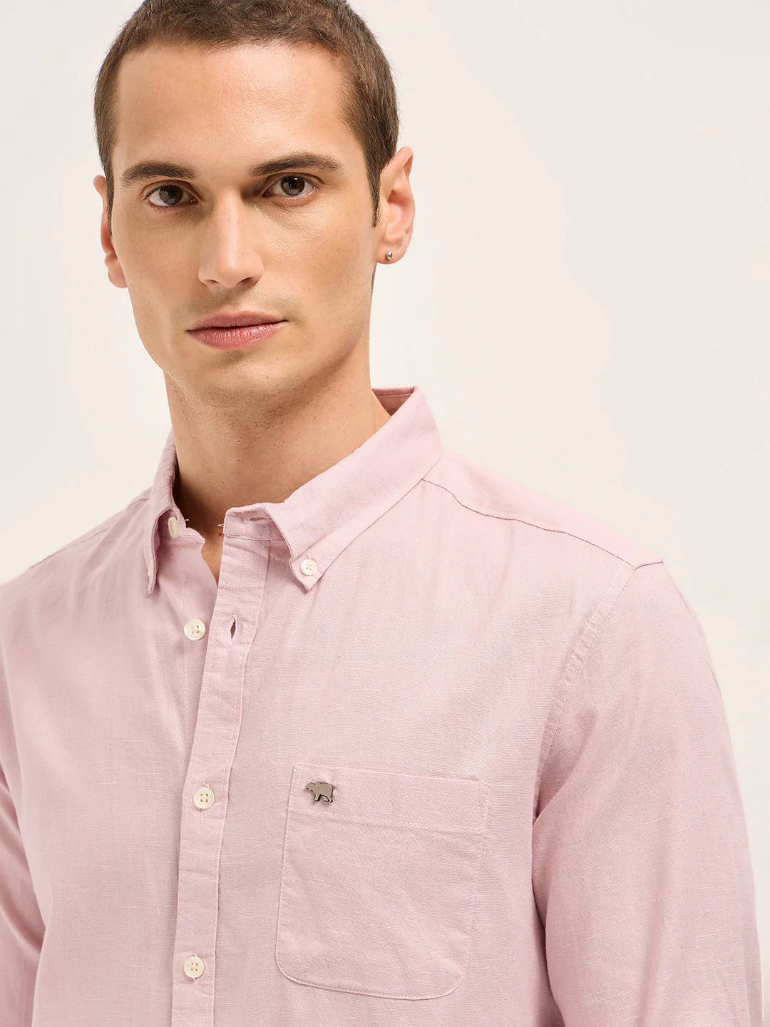 Men Pink Cotton Blend Solid Slim Fit Casual Shirt - Image 5