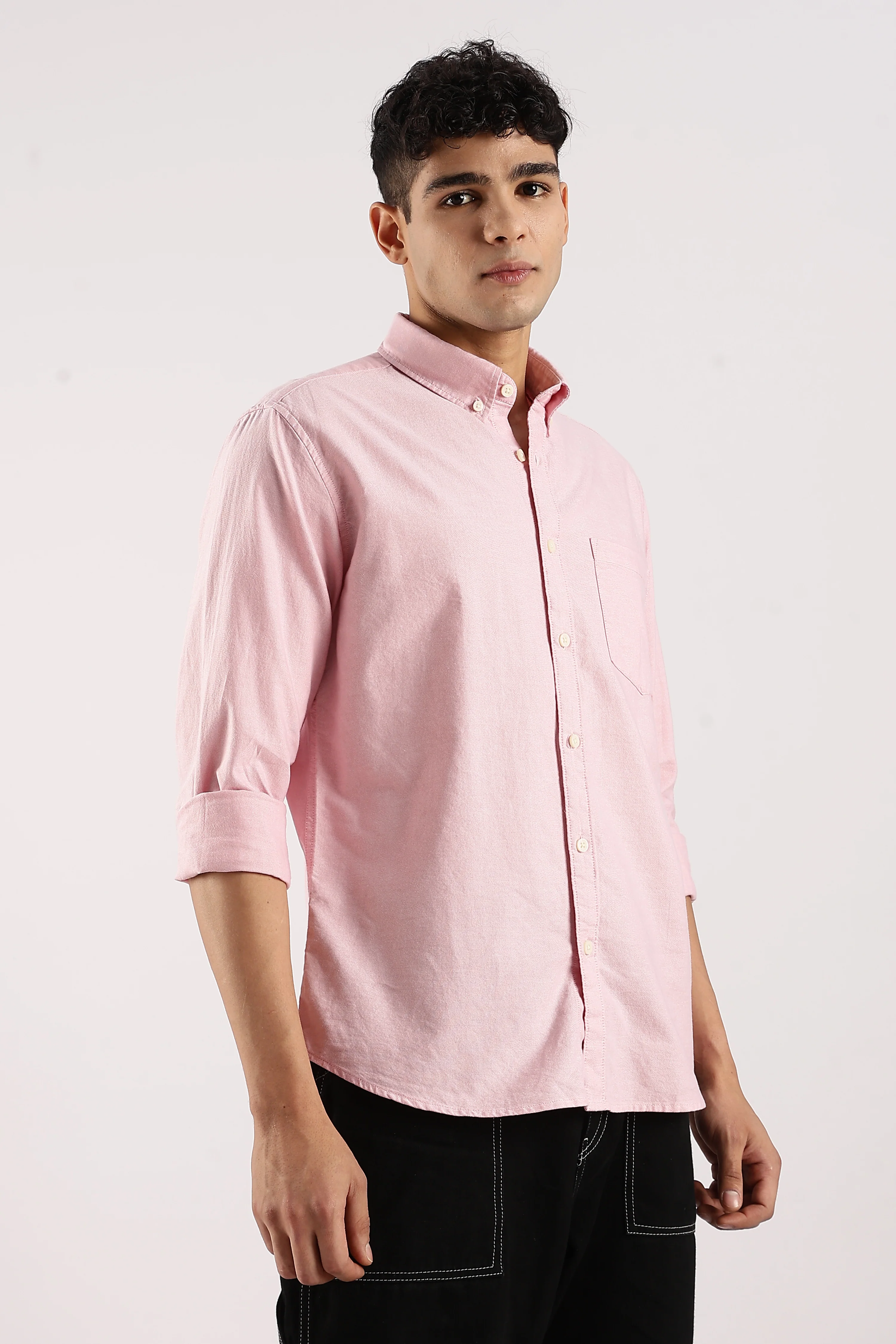 Men Pink Cotton Oxford Shirt - Image 2