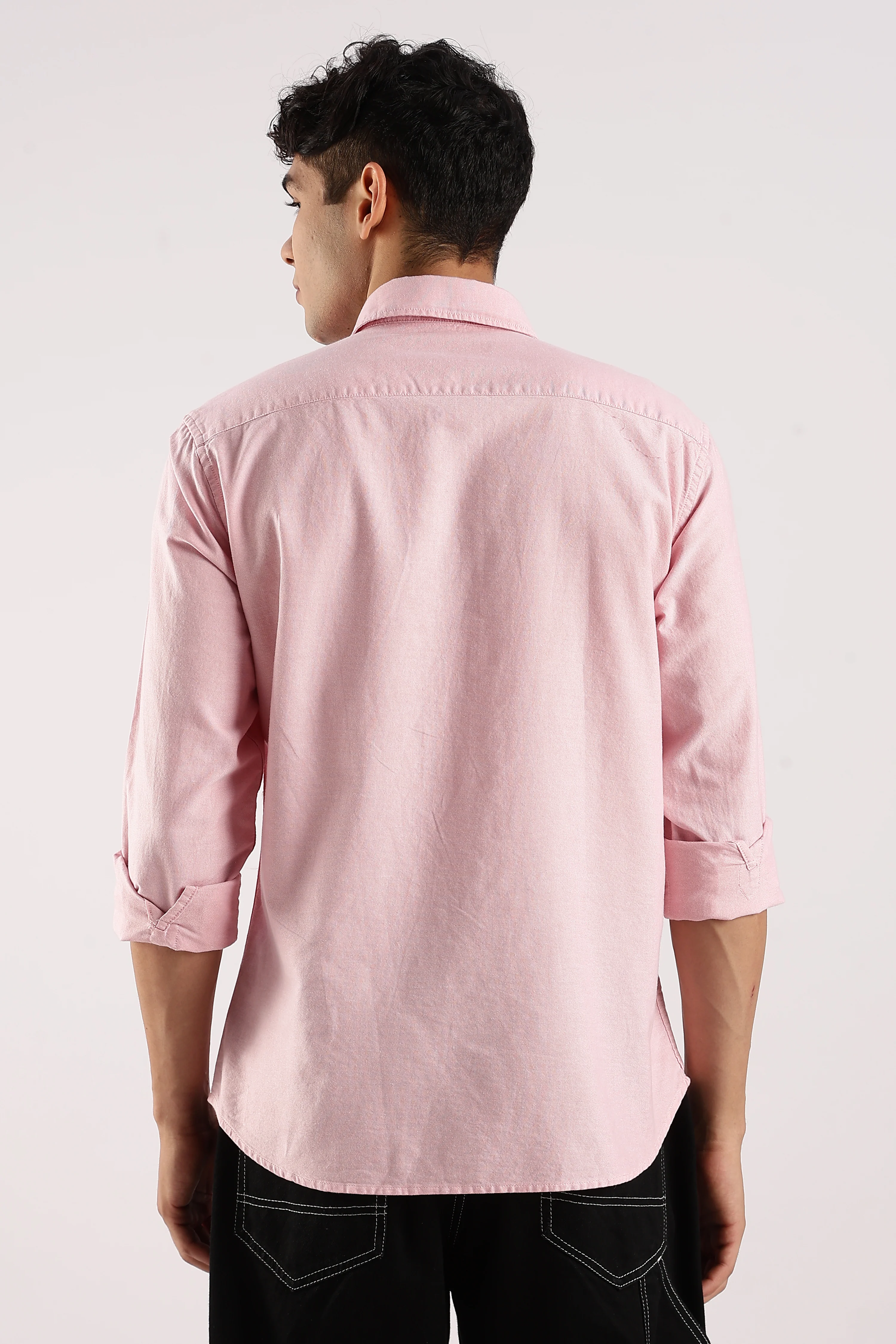 Men Pink Cotton Oxford Shirt - Image 3
