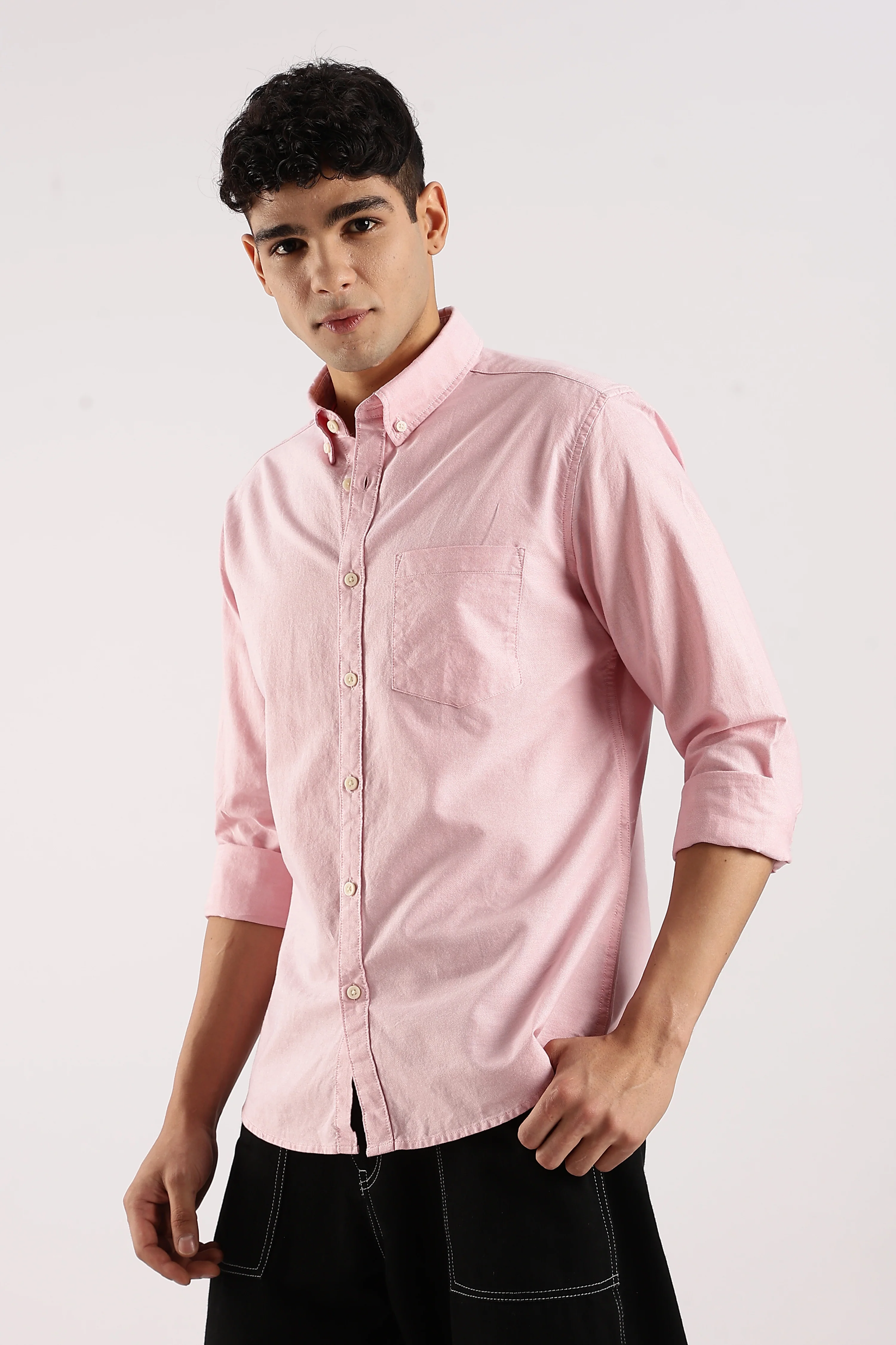 Men Pink Cotton Oxford Shirt - Image 4