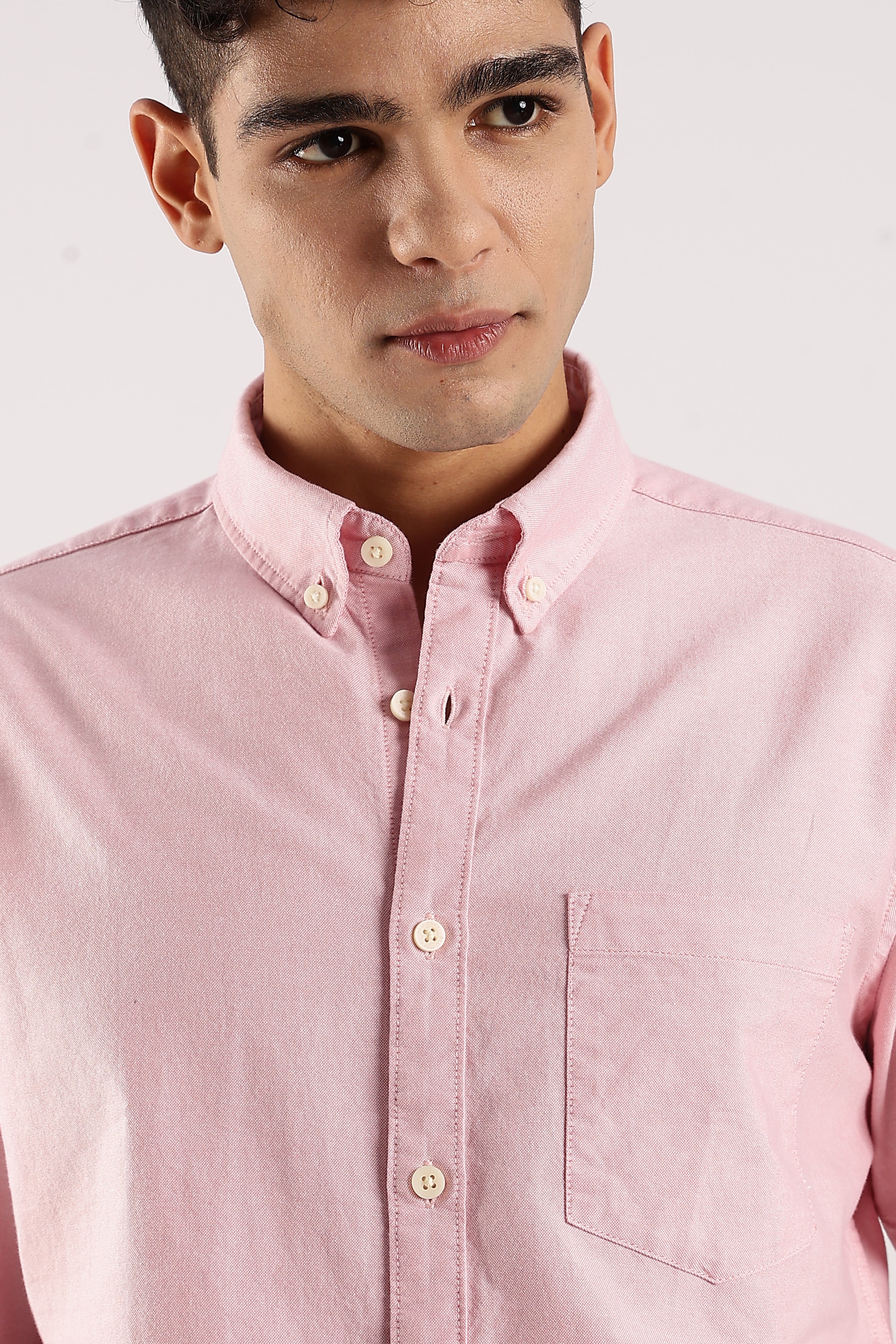 Men Pink Cotton Oxford Shirt - Image 5