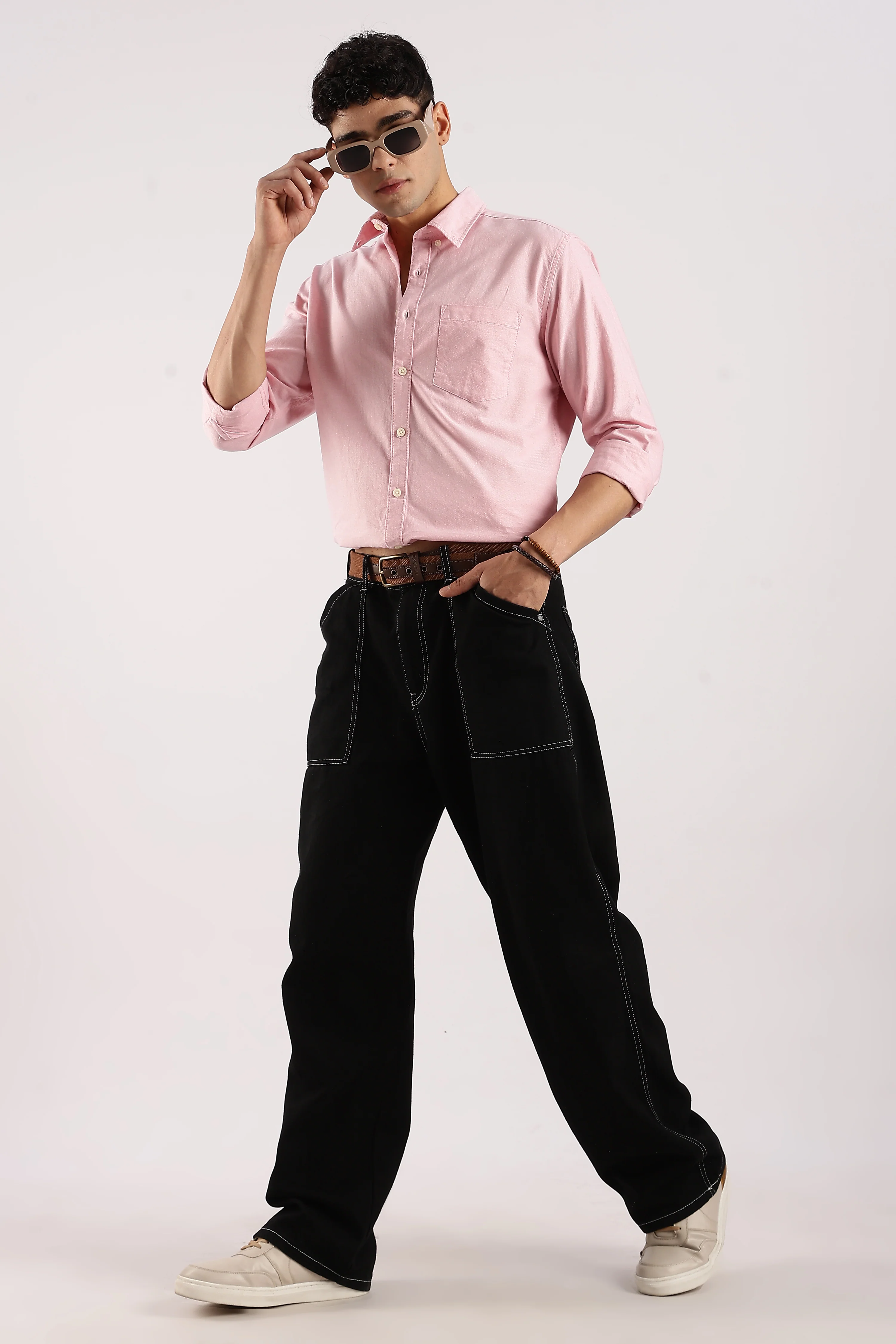 Men Pink Cotton Oxford Shirt - Image 6