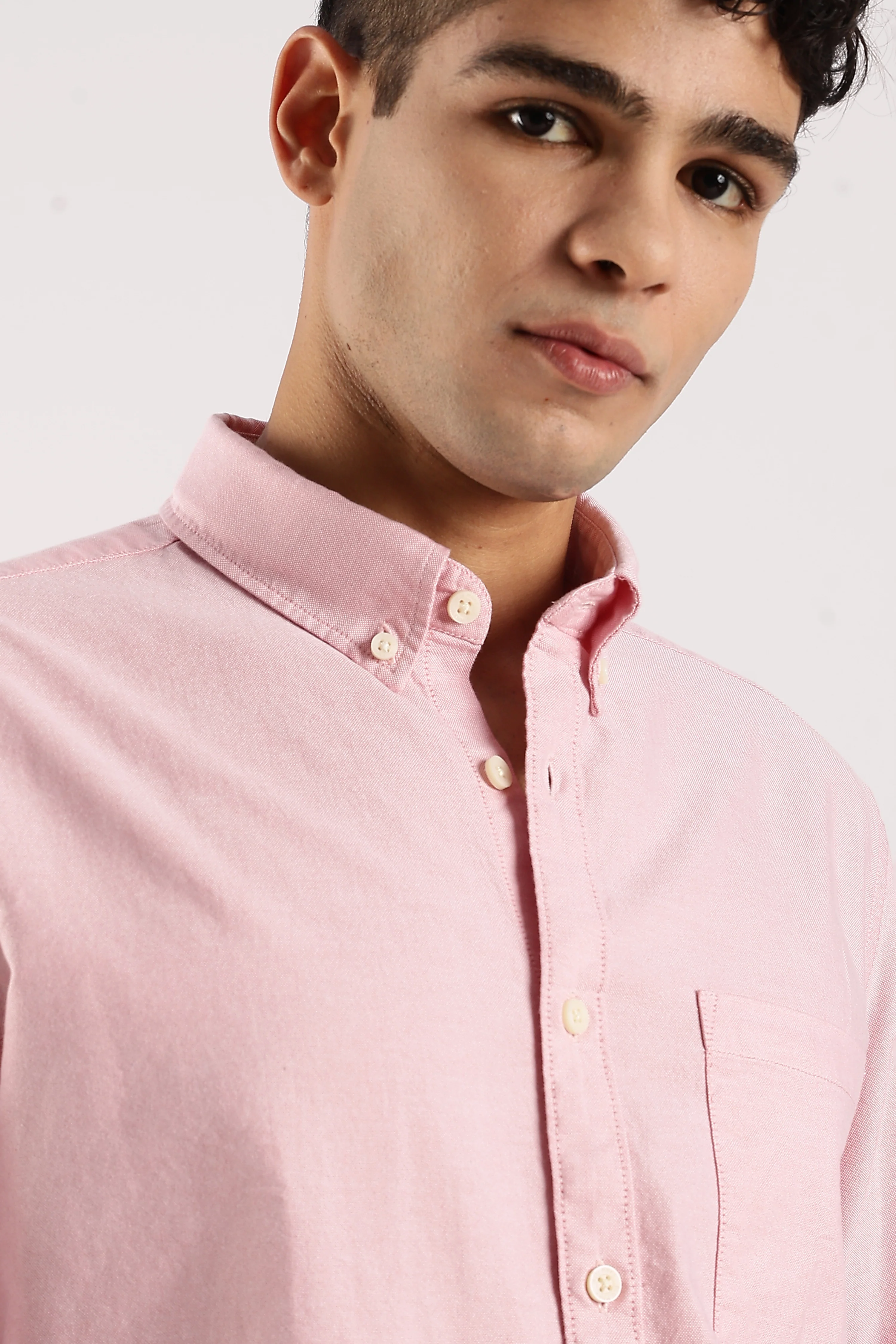 Men Pink Cotton Oxford Shirt - Image 7