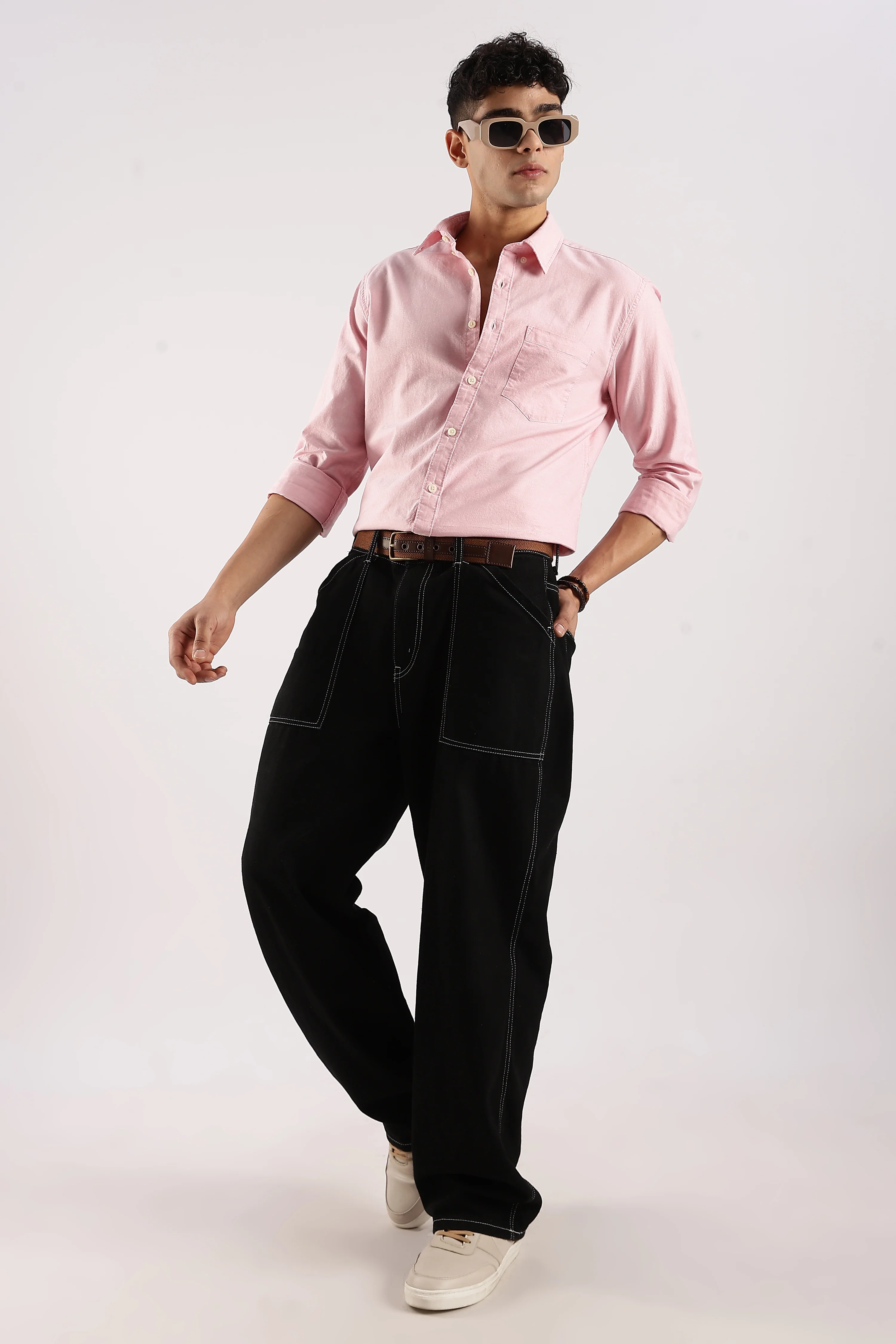 Men Pink Cotton Oxford Shirt - Image 8