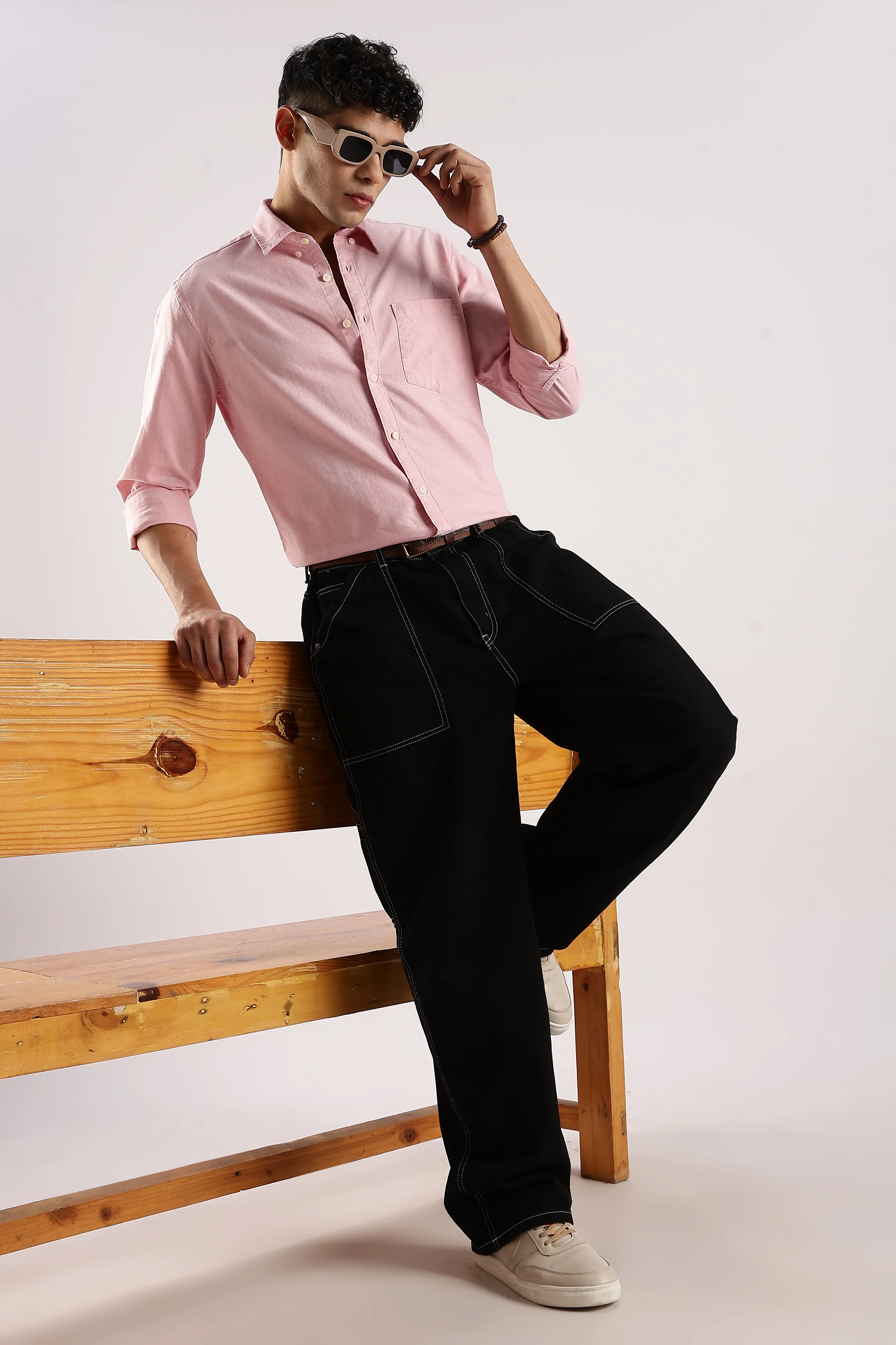 Men Pink Cotton Oxford Shirt - Image 9