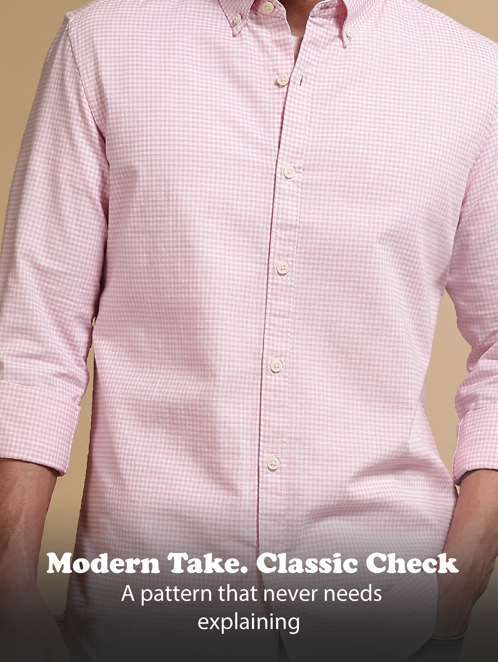 Men Pink Cotton Oxford Slim Fit Mini Checks Shirt - Image 11