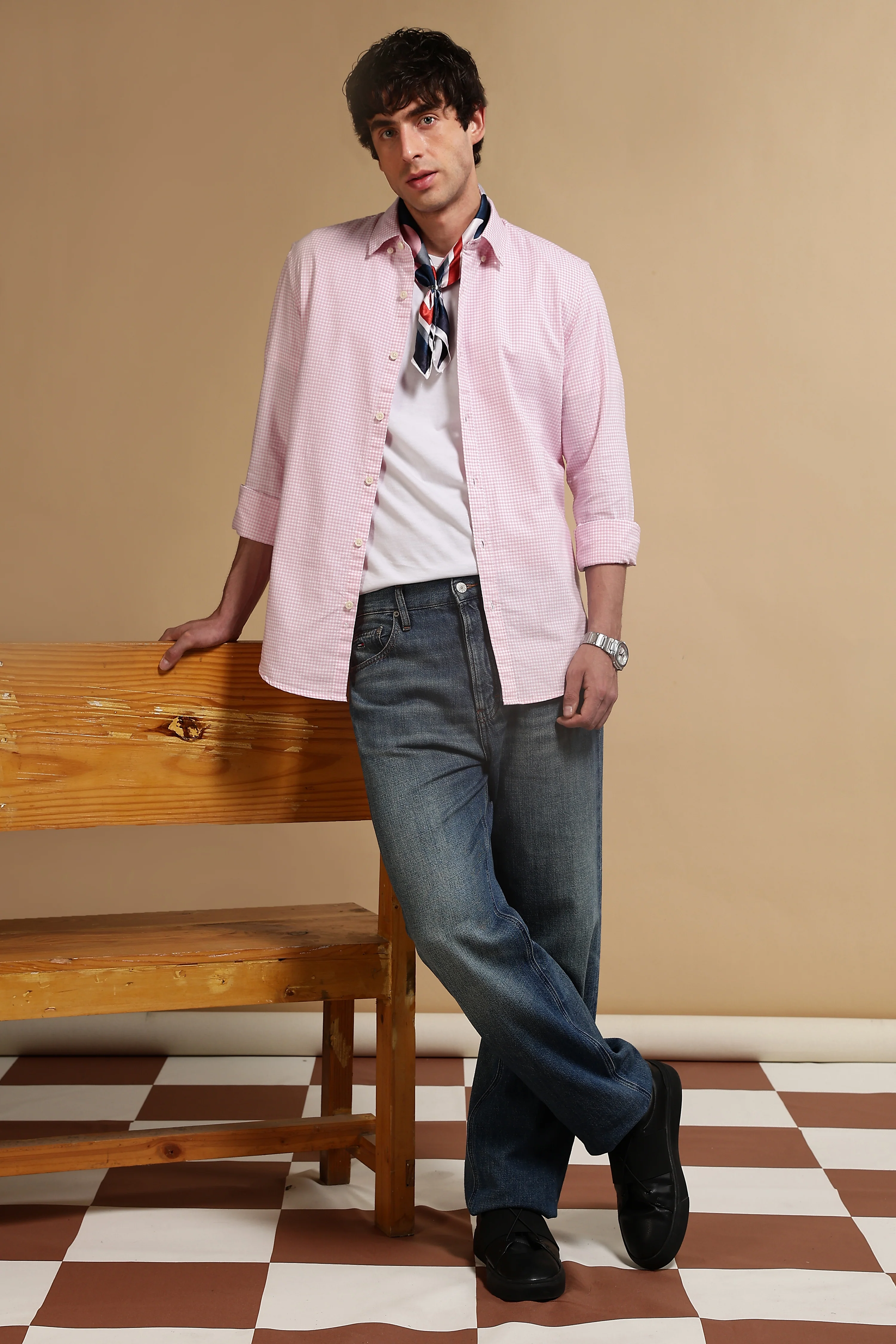 Men Pink Cotton Oxford Slim Fit Mini Checks Shirt - Image 2
