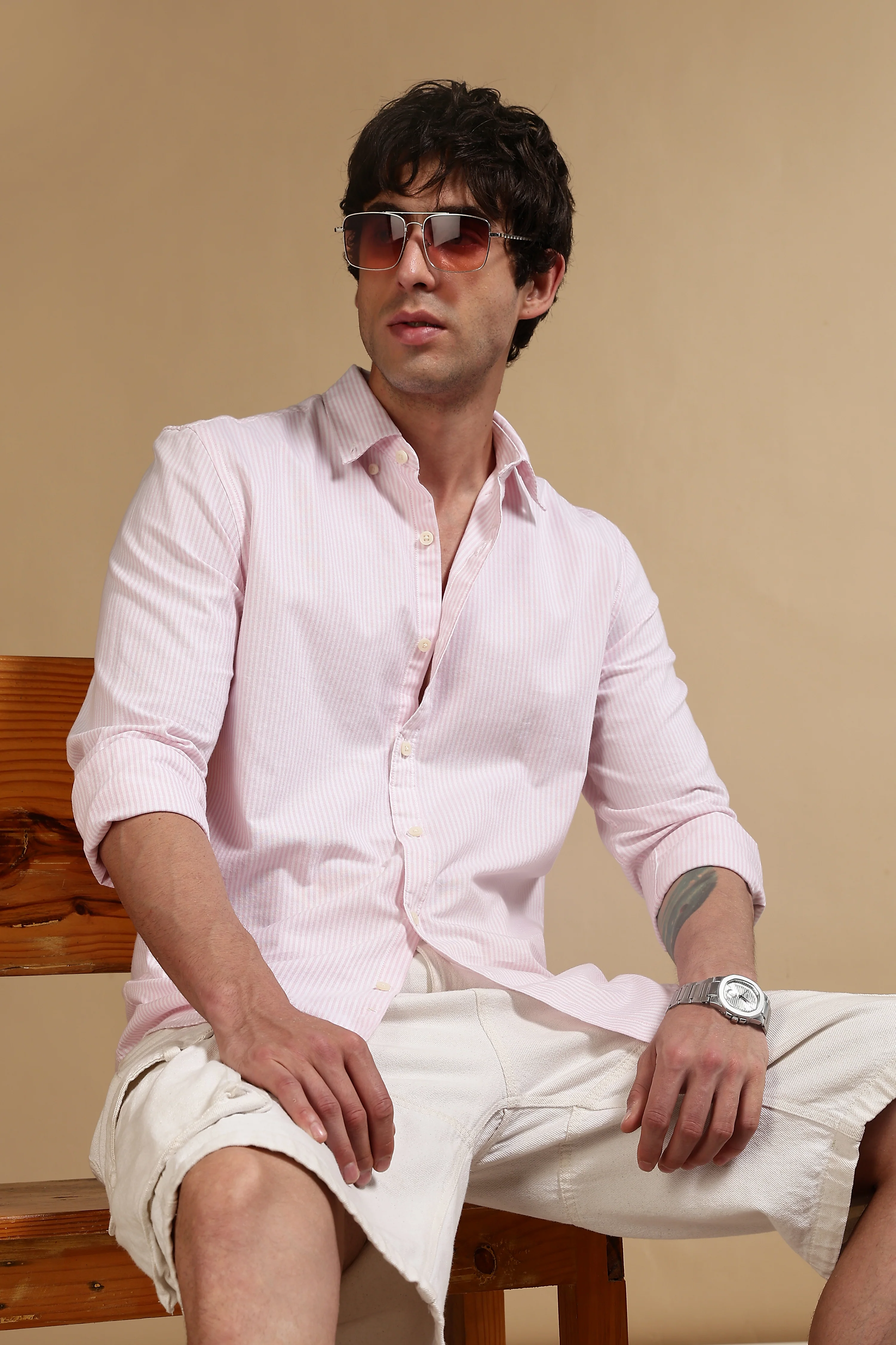 Men Pink Cotton Oxford Slim Fit Striped Shirt - Image 10