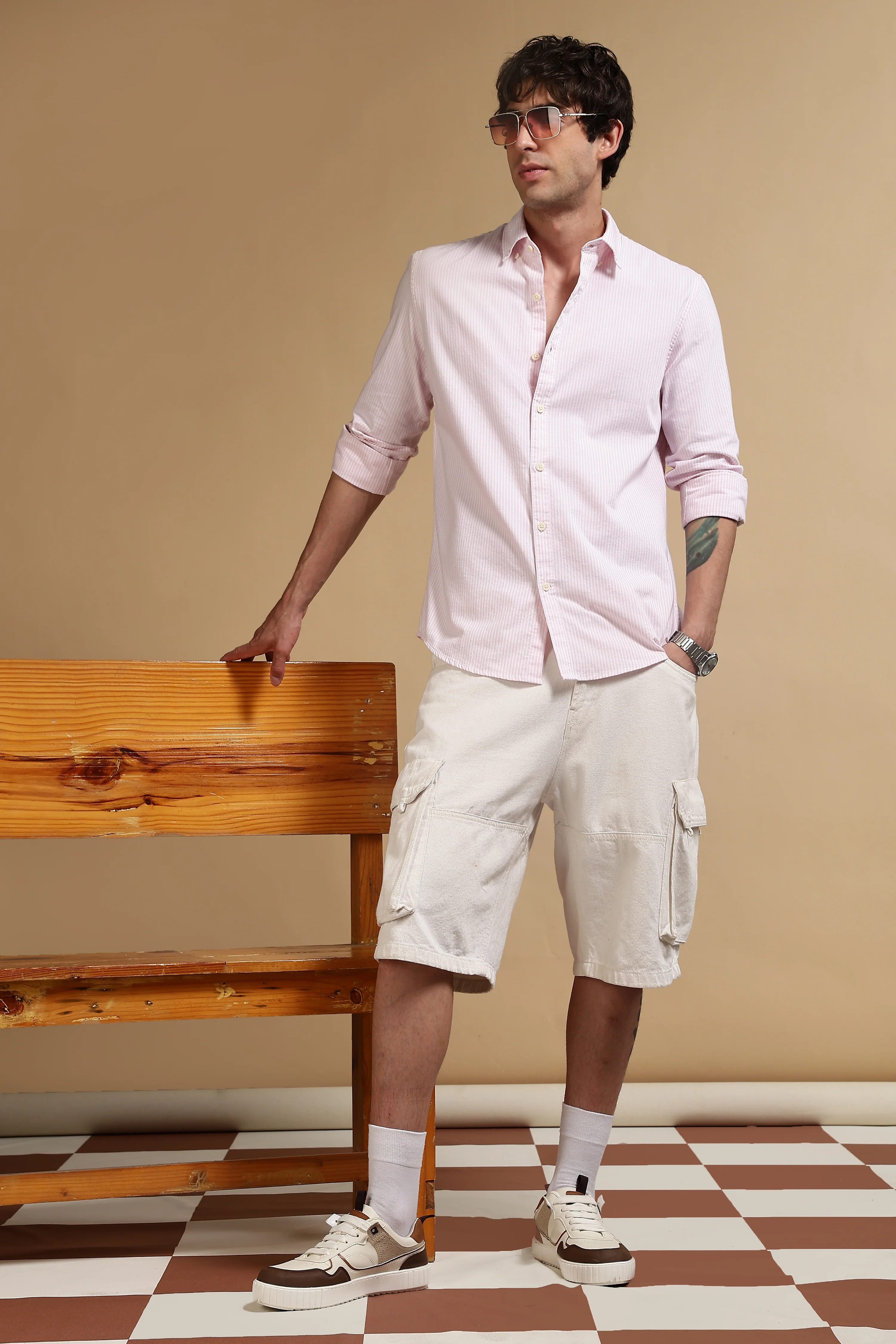 Men Pink Cotton Oxford Slim Fit Striped Shirt - Image 2