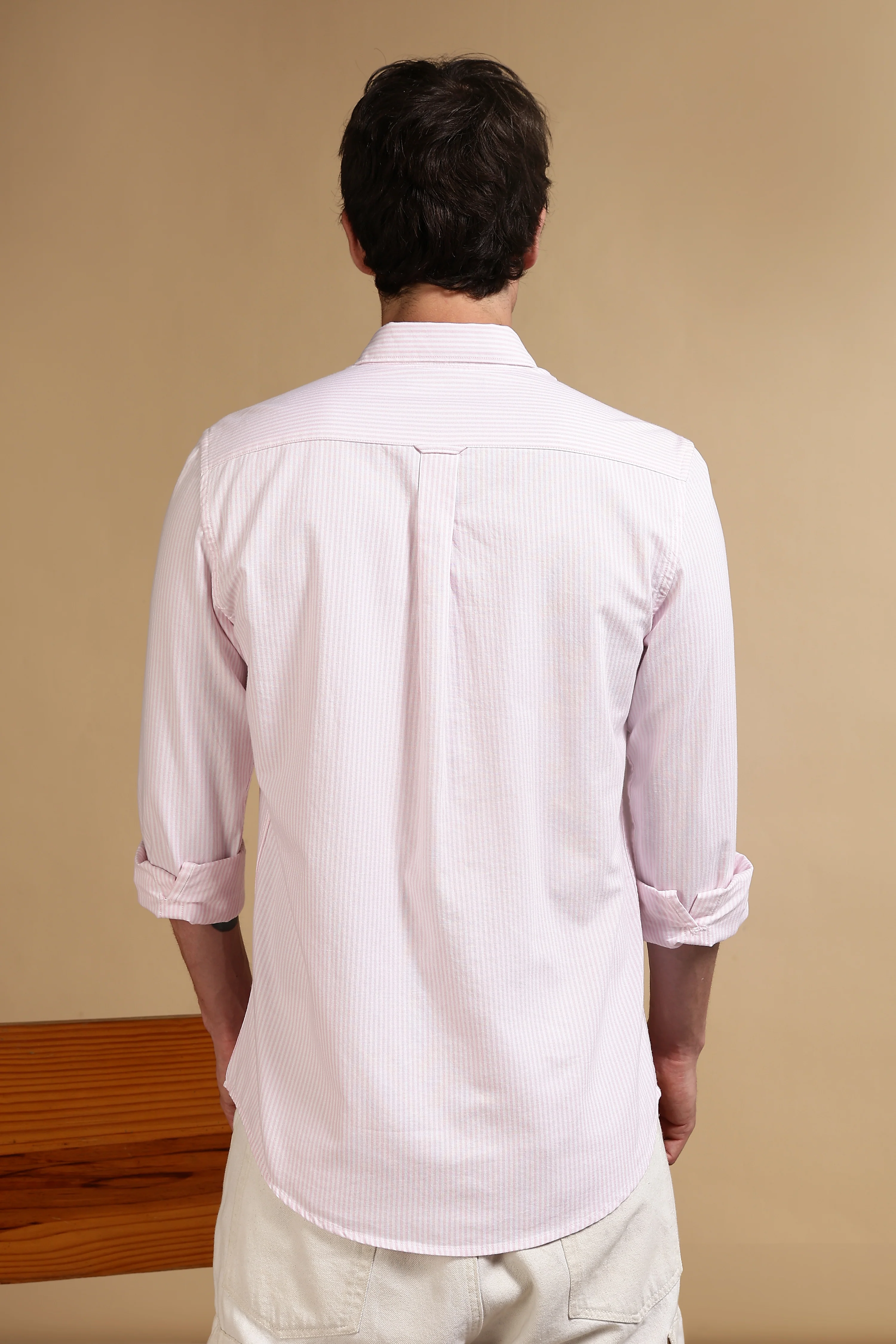 Men Pink Cotton Oxford Slim Fit Striped Shirt - Image 4