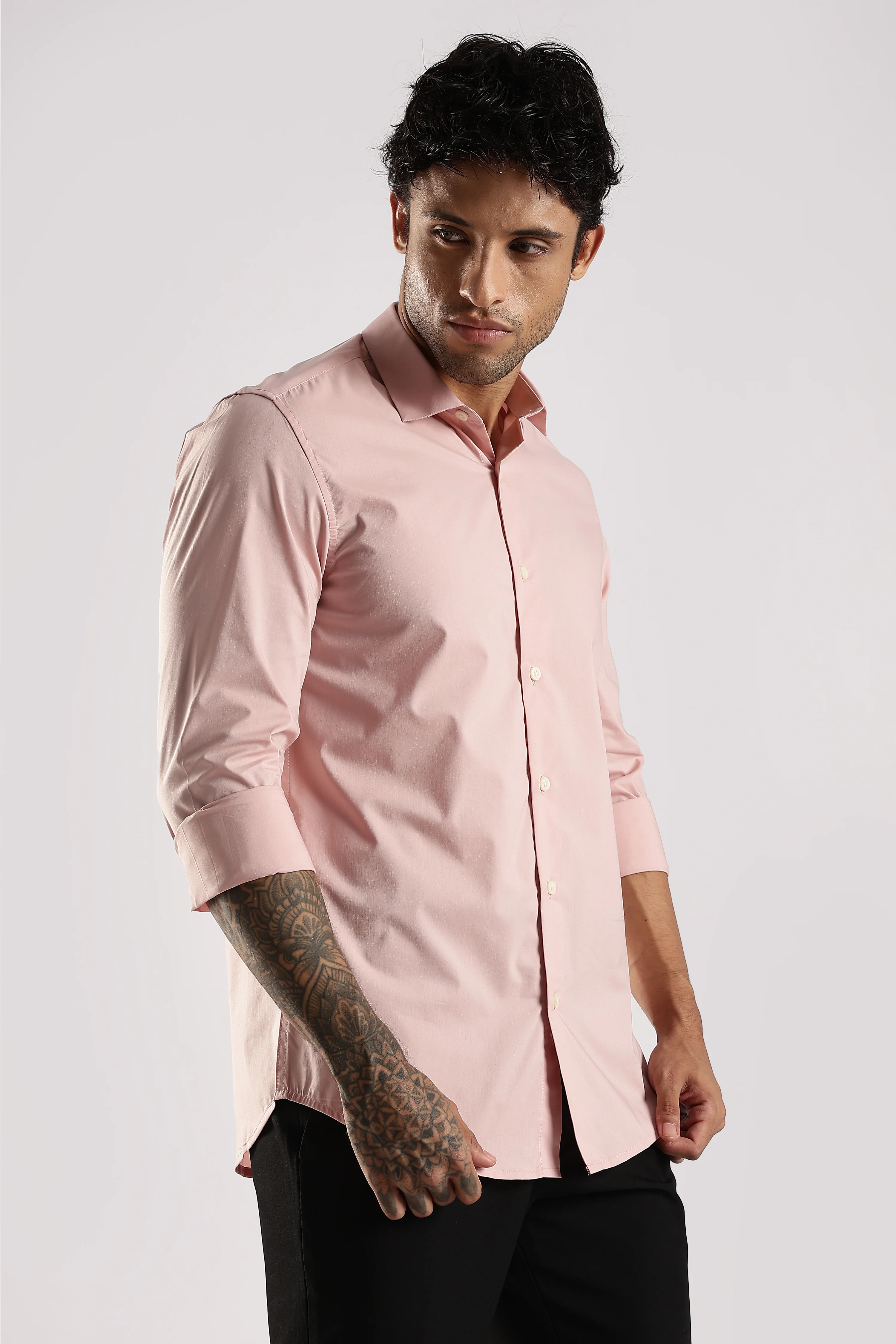 Men Pink Cotton Slim Fit Shirt - Image 3