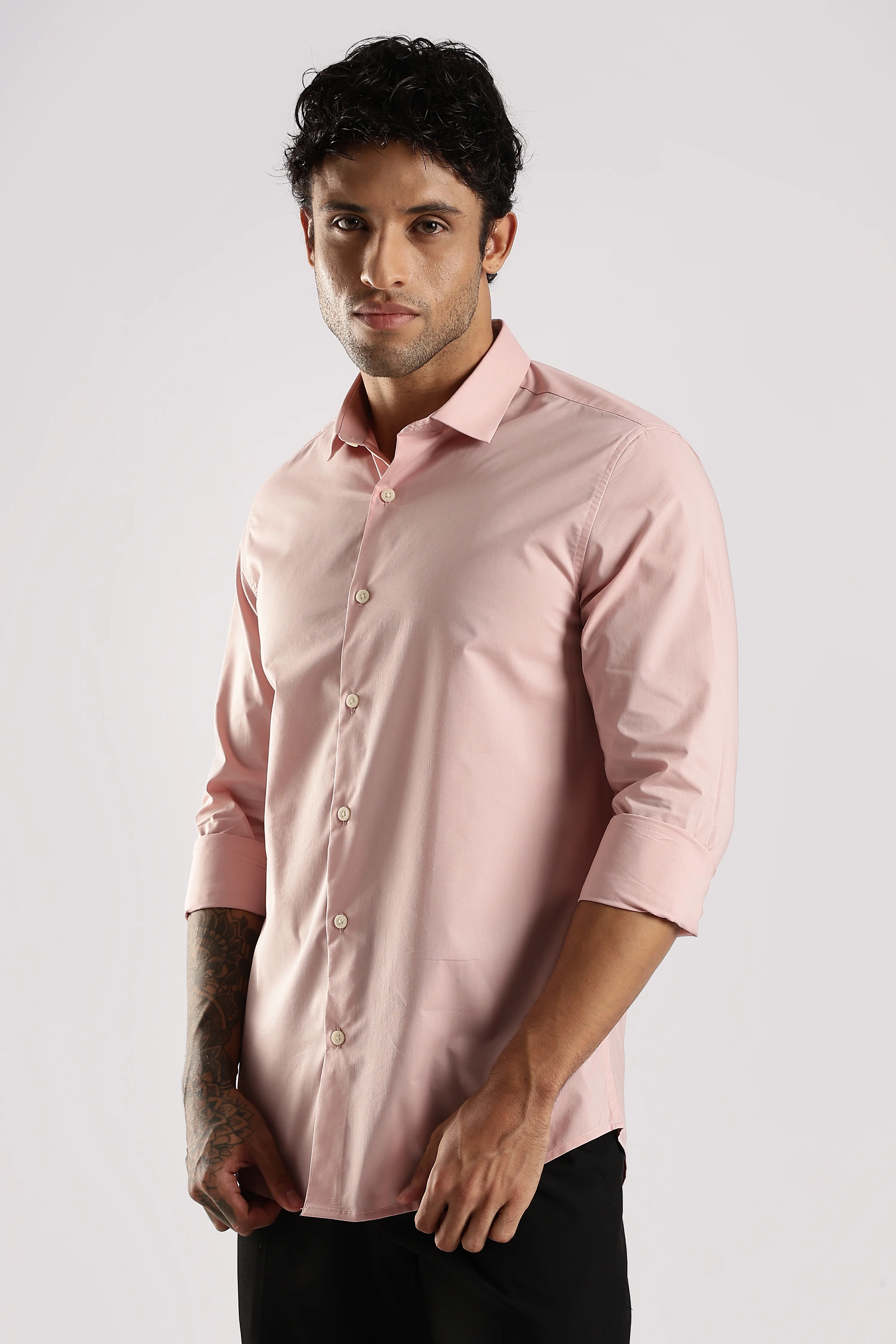 Men Pink Cotton Slim Fit Shirt - Image 4
