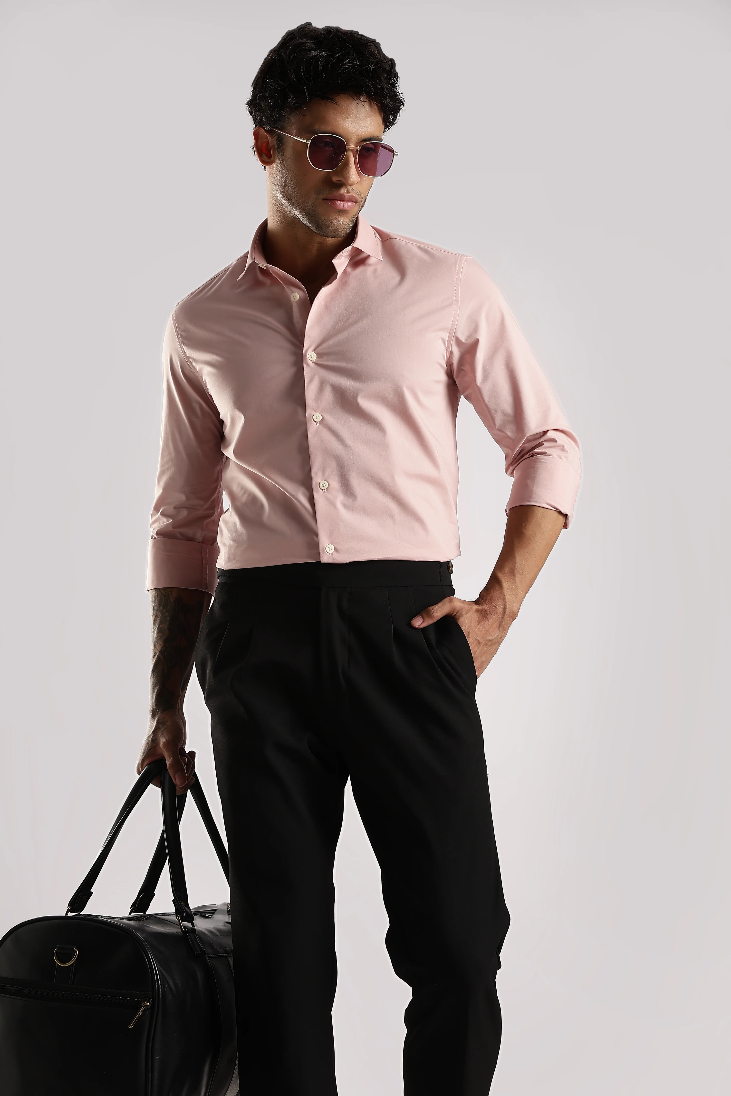 Men Pink Cotton Slim Fit Shirt - Image 8