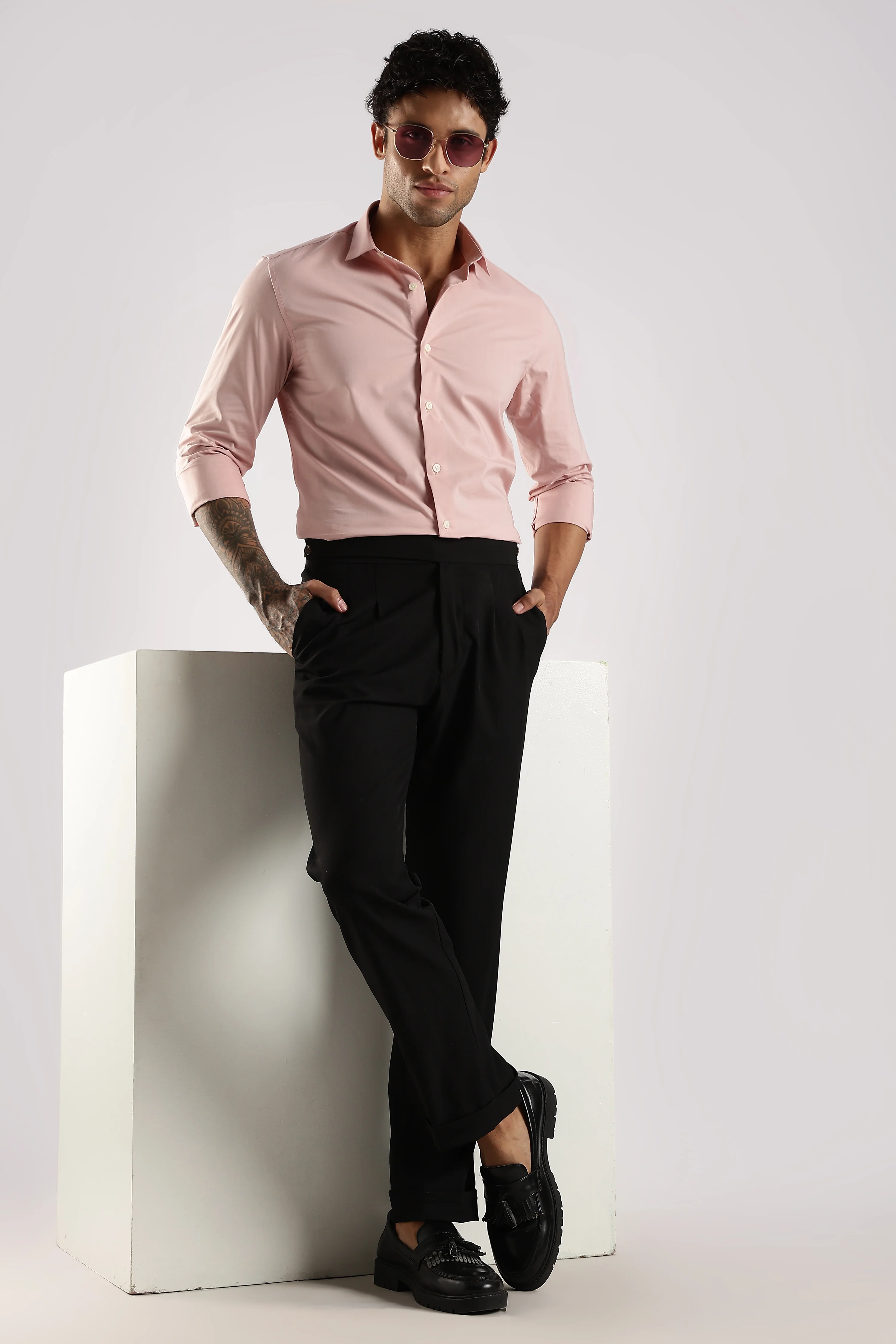 Men Pink Cotton Slim Fit Shirt - Image 9