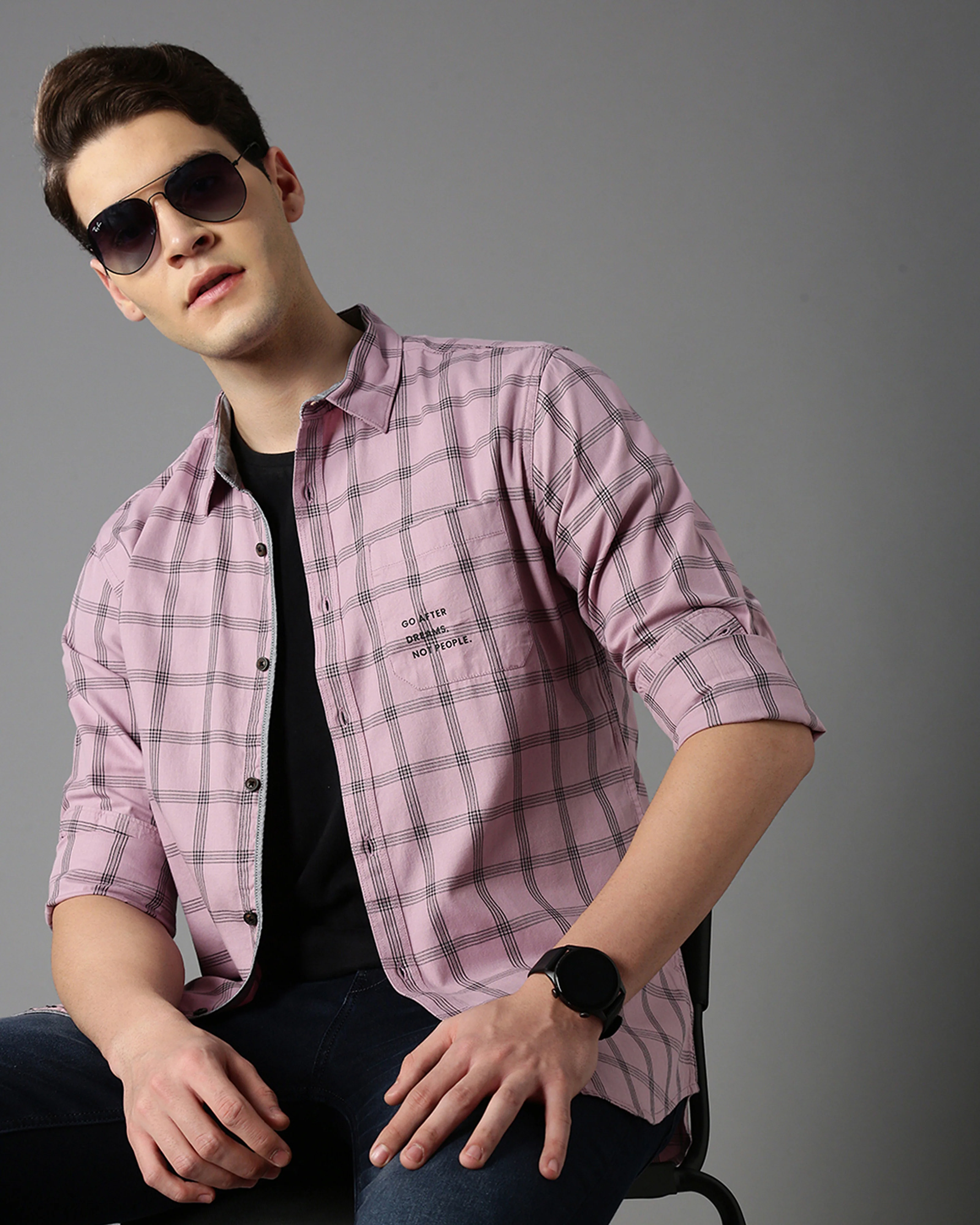 Men Pink Cotton Slim Shirt - Image 2