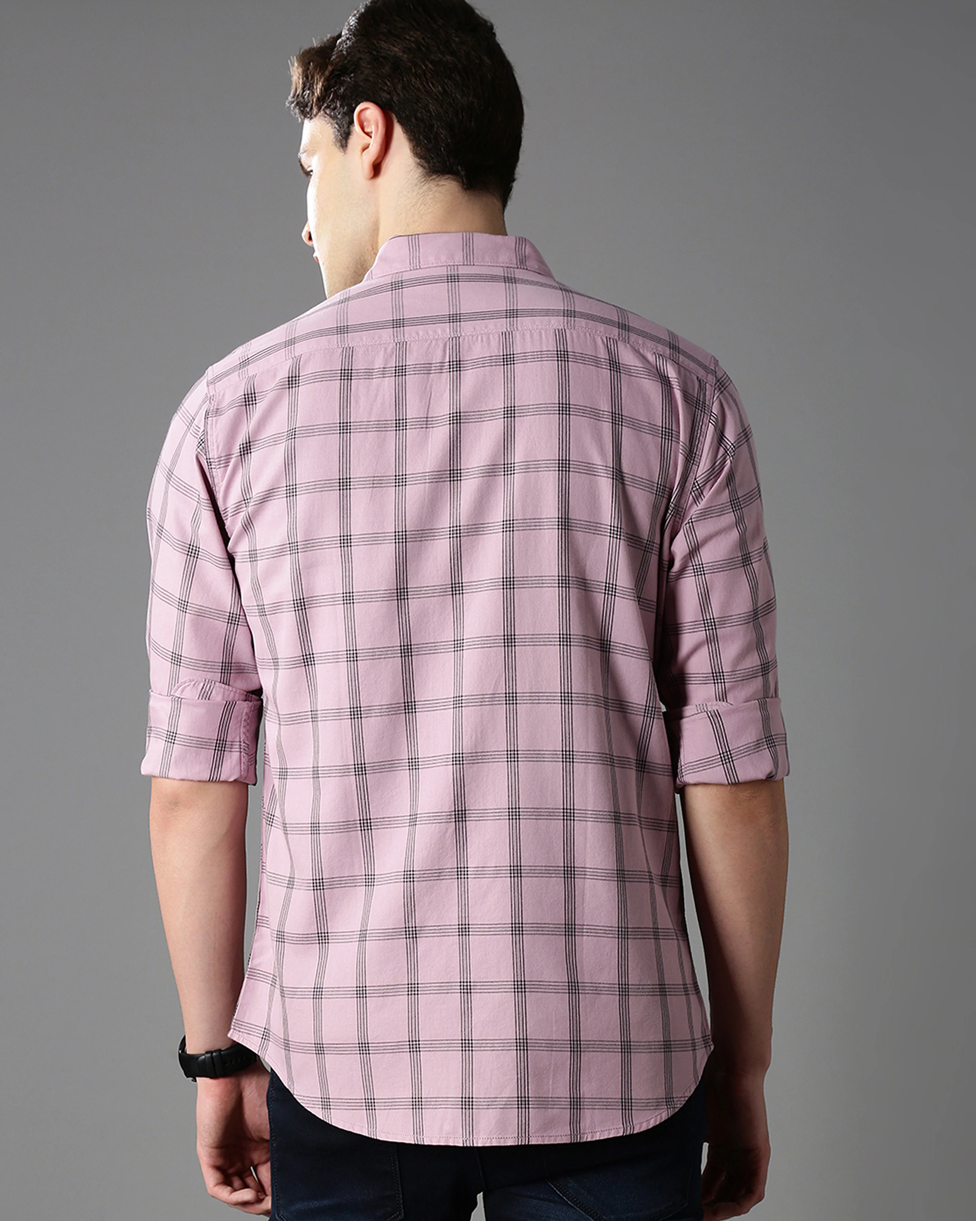 Men Pink Cotton Slim Shirt - Image 5