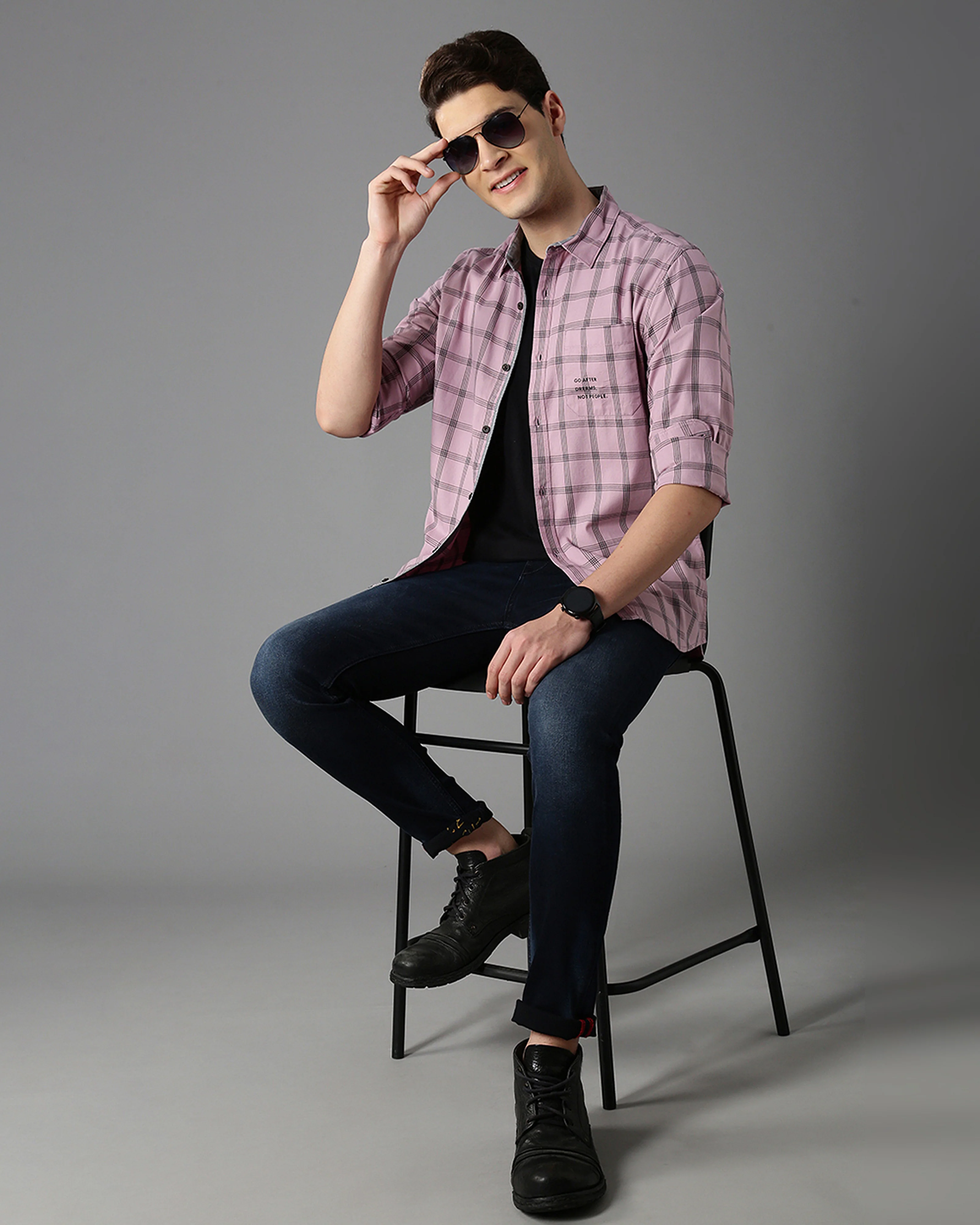 Men Pink Cotton Slim Shirt - Image 6