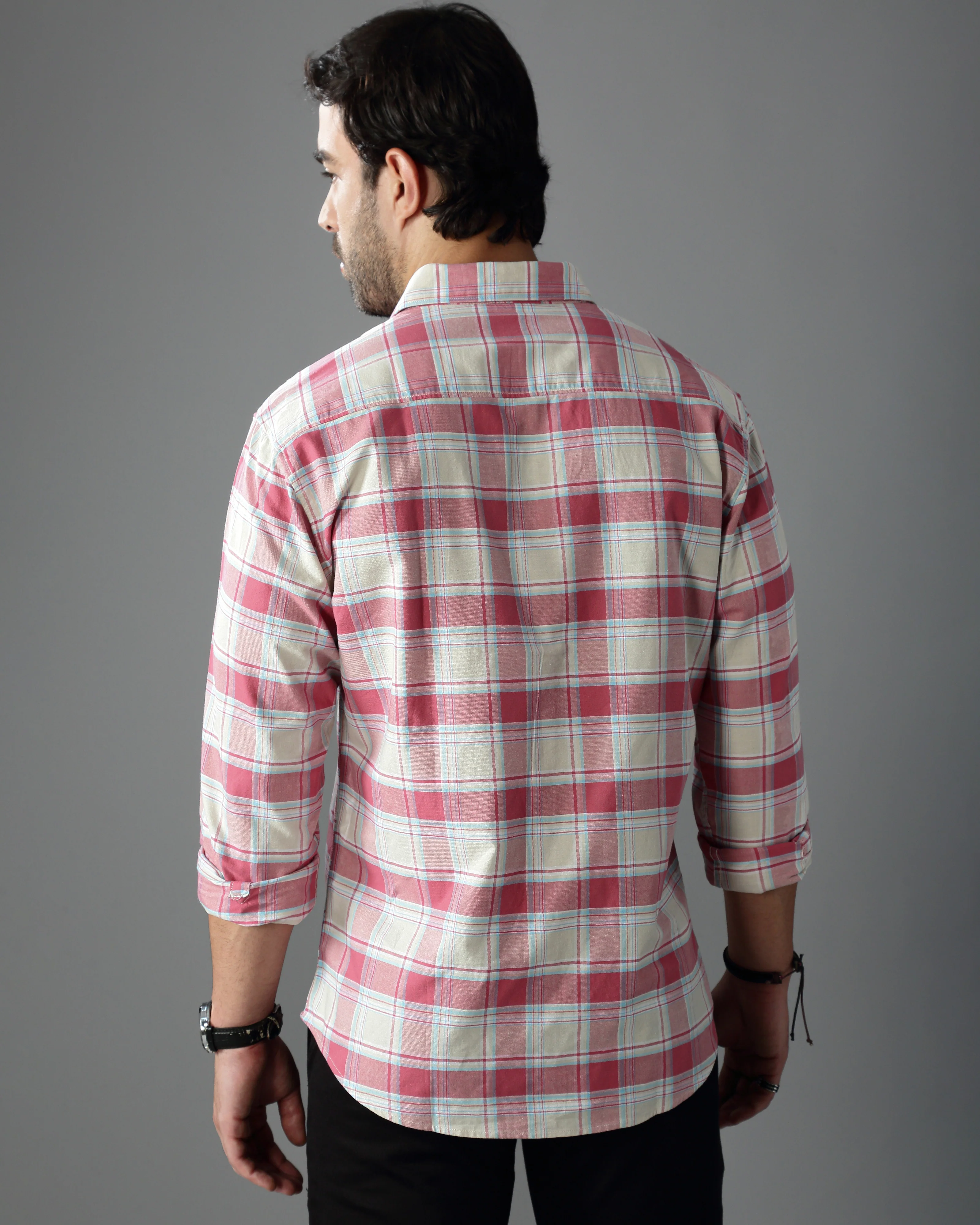 Men Pink Cotton Slim Shirt - Image 3