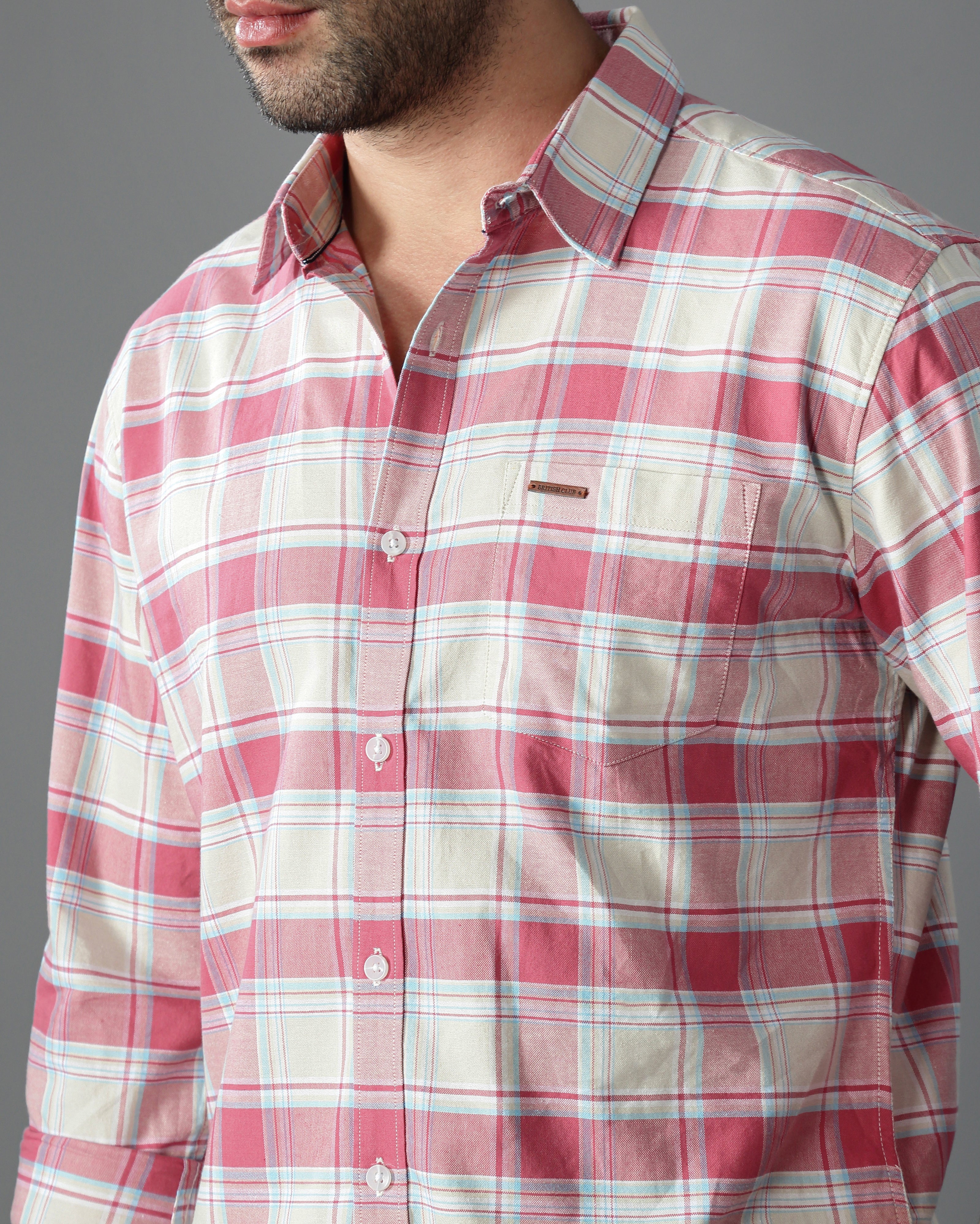 Men Pink Cotton Slim Shirt - Image 5