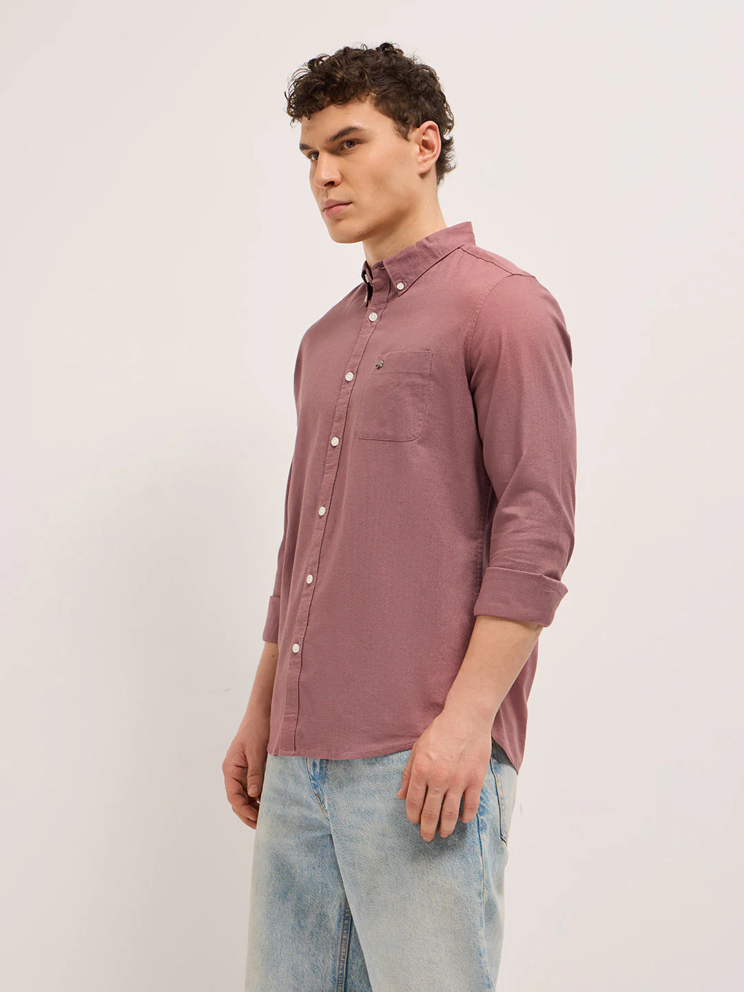 Men Pink Cotton Solid Slim Fit Casual Shirt - Image 3