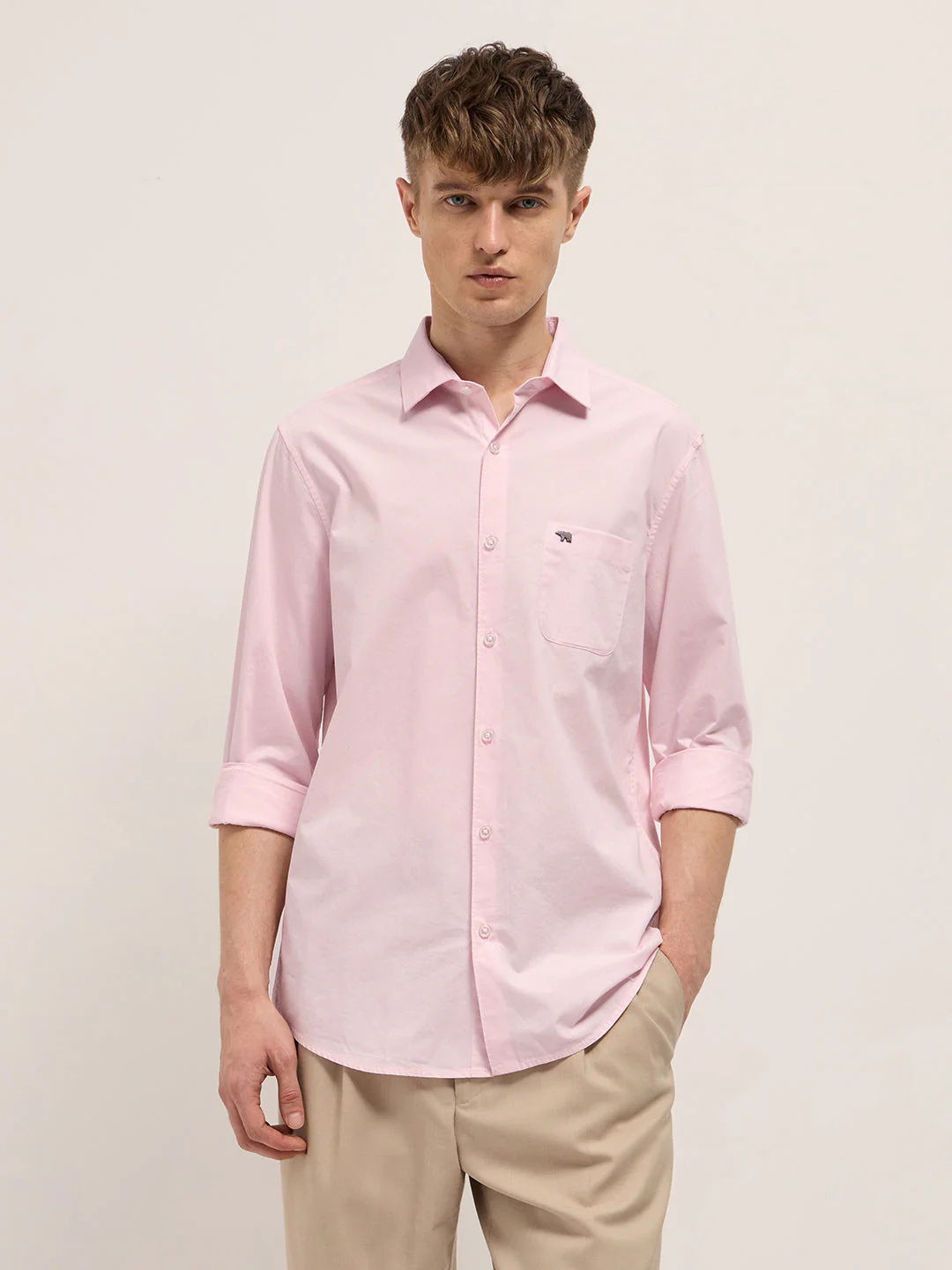 Men Pink Cotton Solid Slim Fit Casual Shirt - Image 6