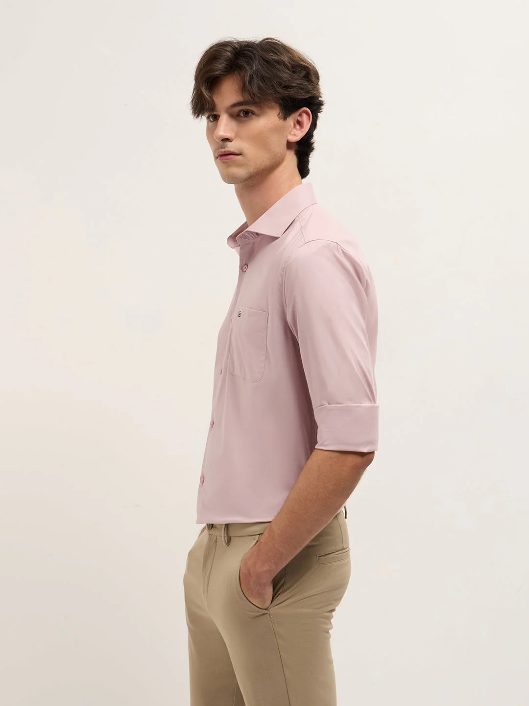 Men Pink Cotton Solid Tailored Fit Formal Shirt - Image 3