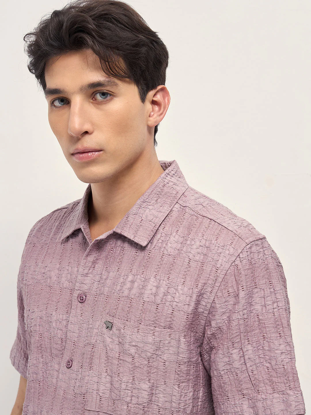 Men Pink Crinkle Textured Regular Fit Half-Sleeve Casual Shirt - Image 5
