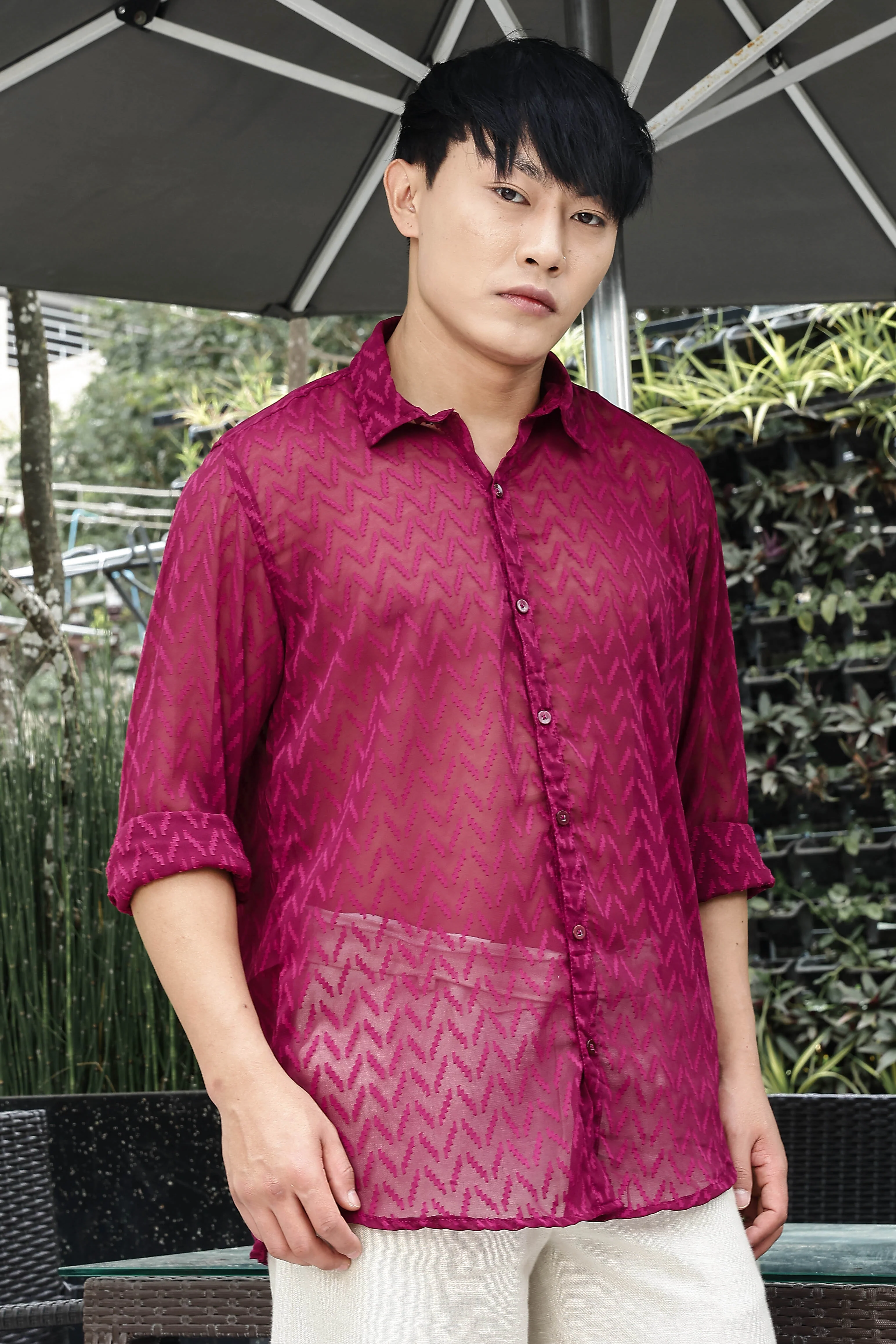 Men Pink Georgette Shirt - Image 3