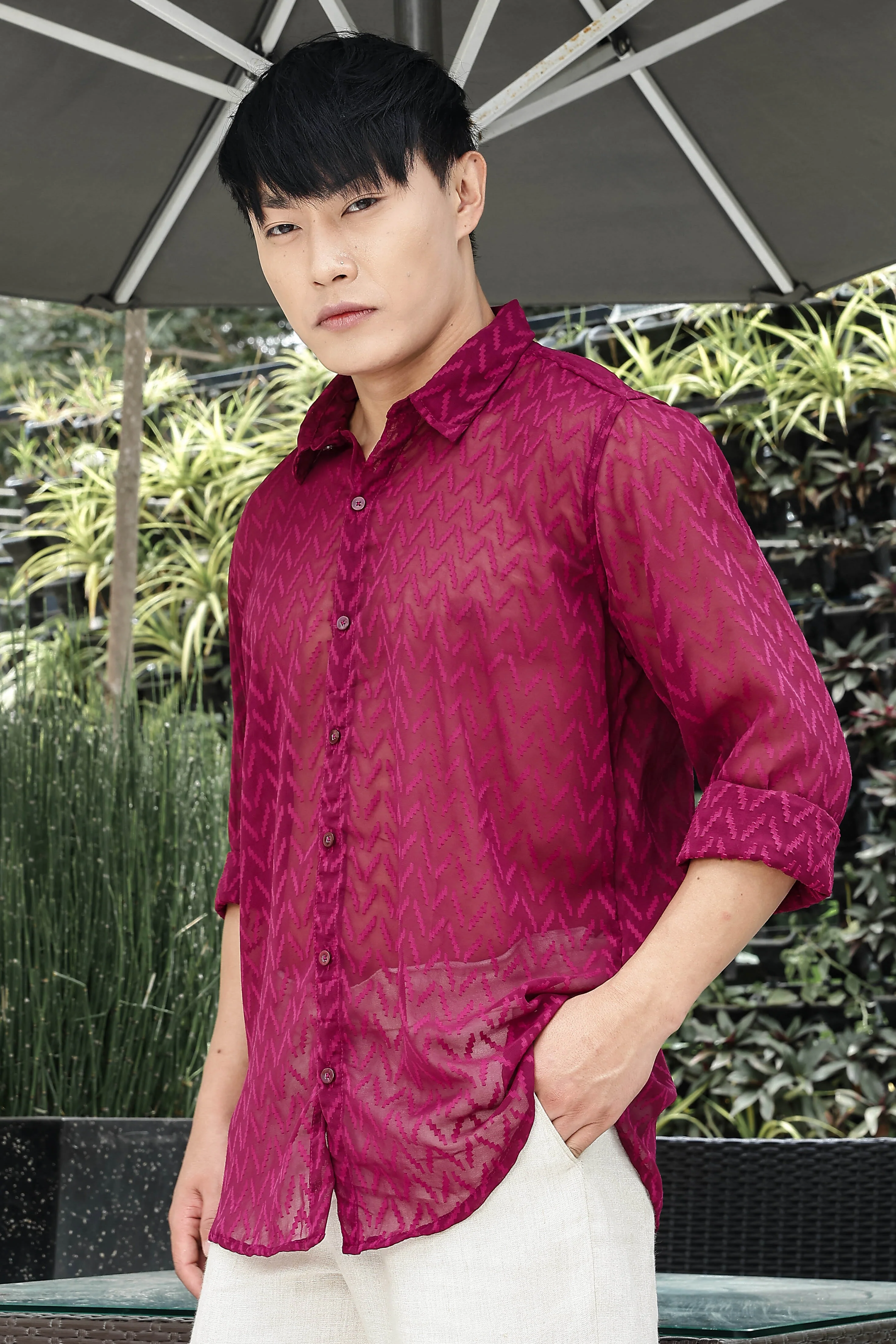 Men Pink Georgette Shirt - Image 5