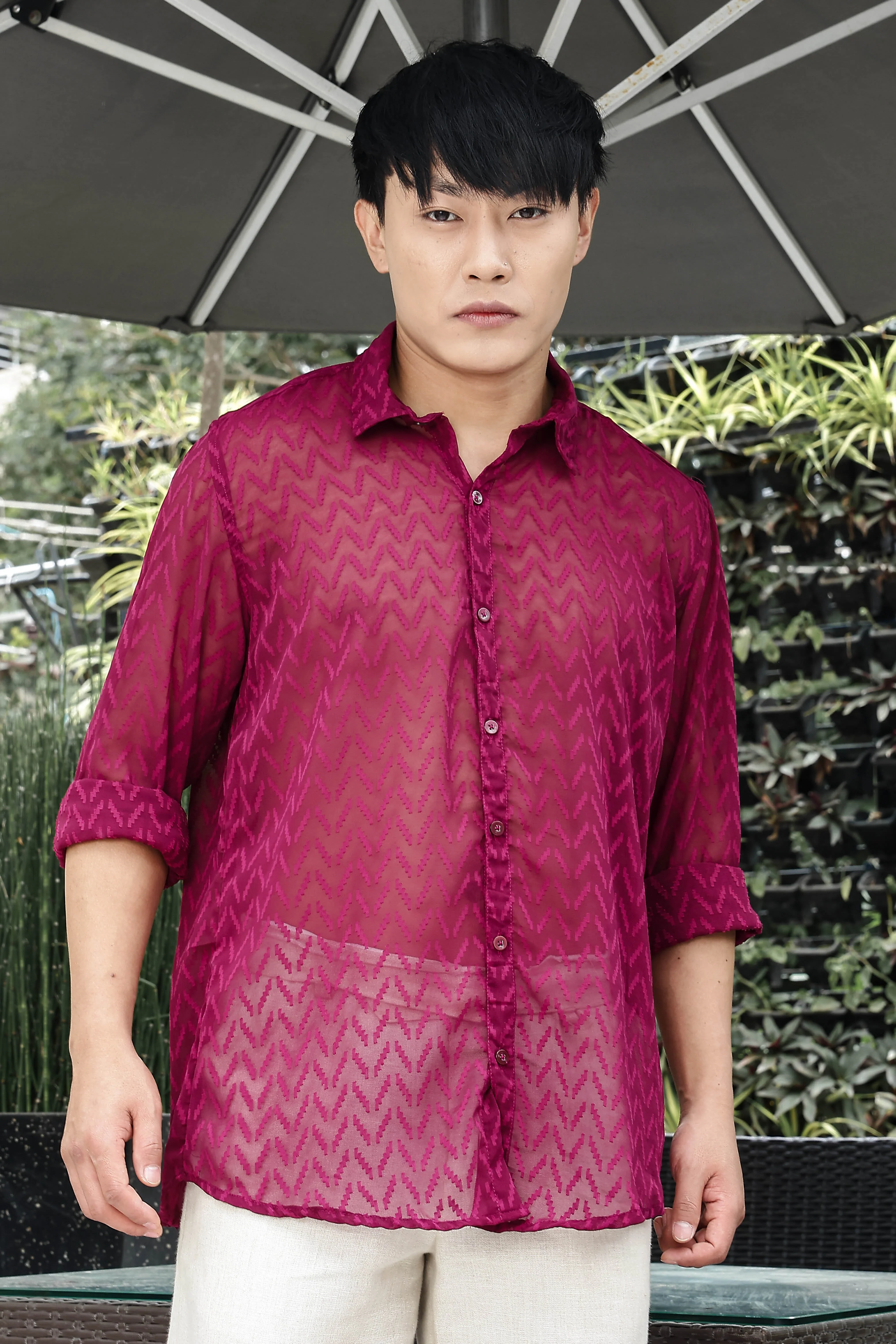 Men Pink Georgette Shirt - Image 6