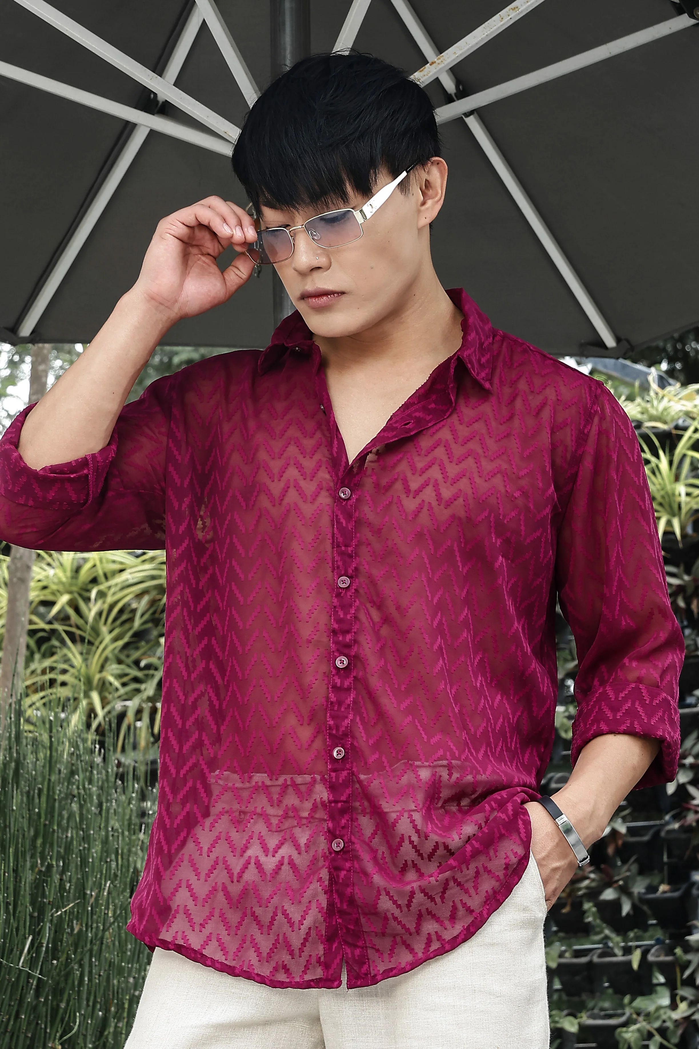 Men Pink Georgette Shirt - Image 7