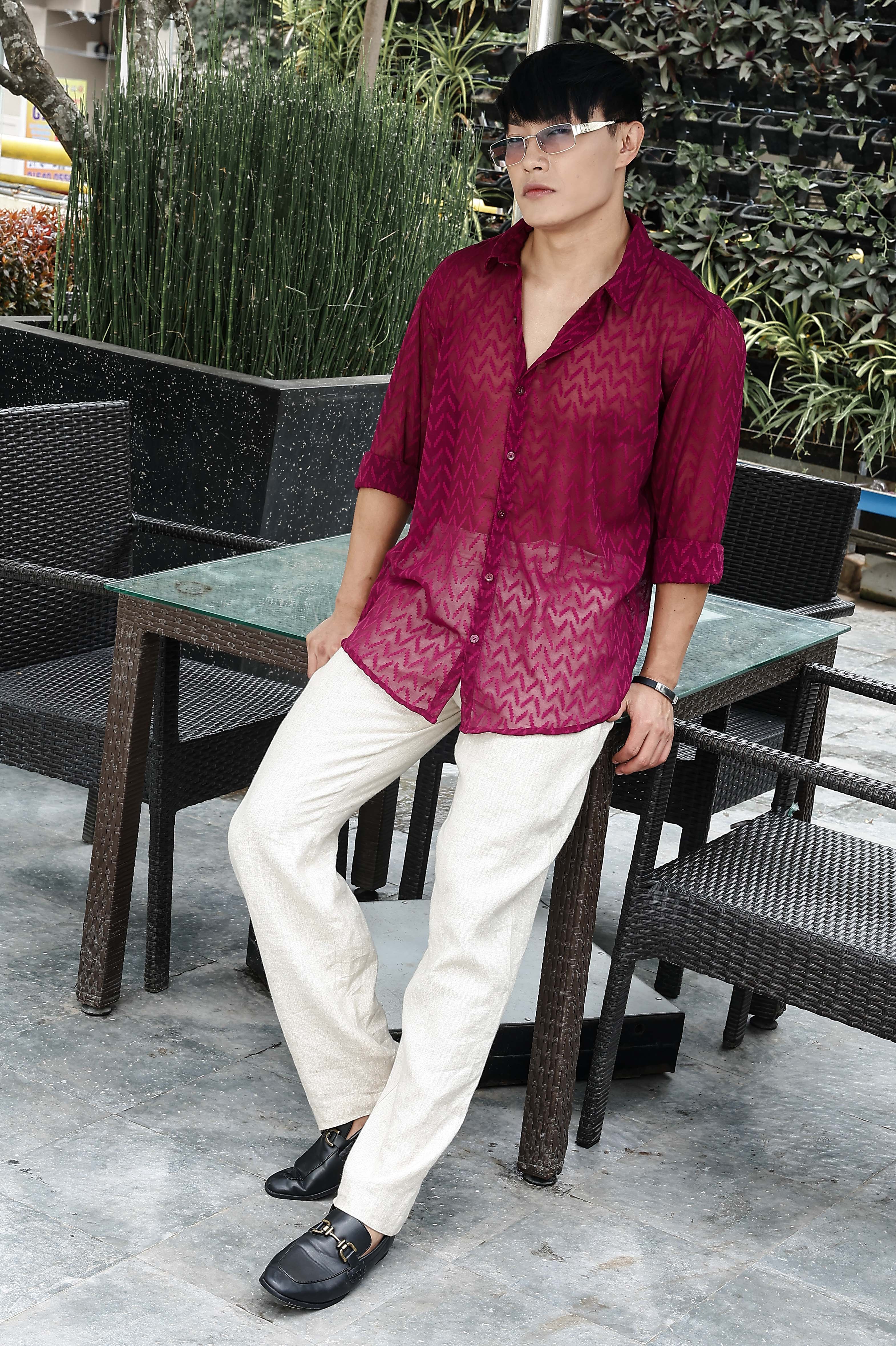 Men Pink Georgette Shirt - Image 8
