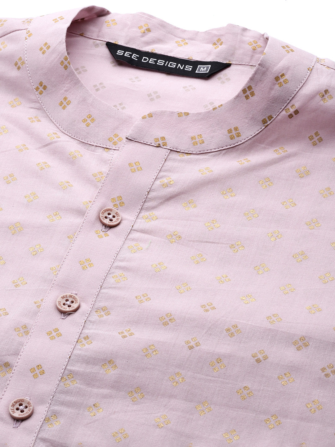 Men Pink & Gold Printed Straight Kurta - Image 3