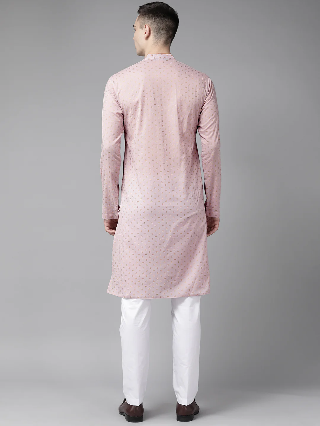 Men Pink & Gold Printed Straight Kurta - Image 5