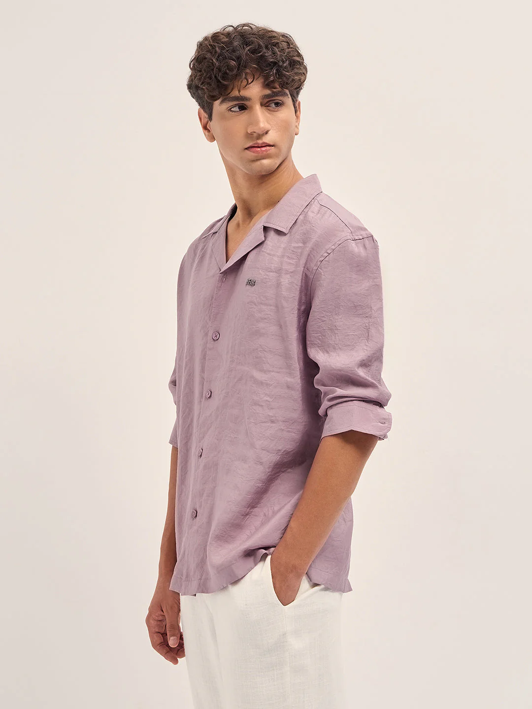 Men Pink Lenzing Modal Solid Oversize Fit Casual Shirt - Image 3