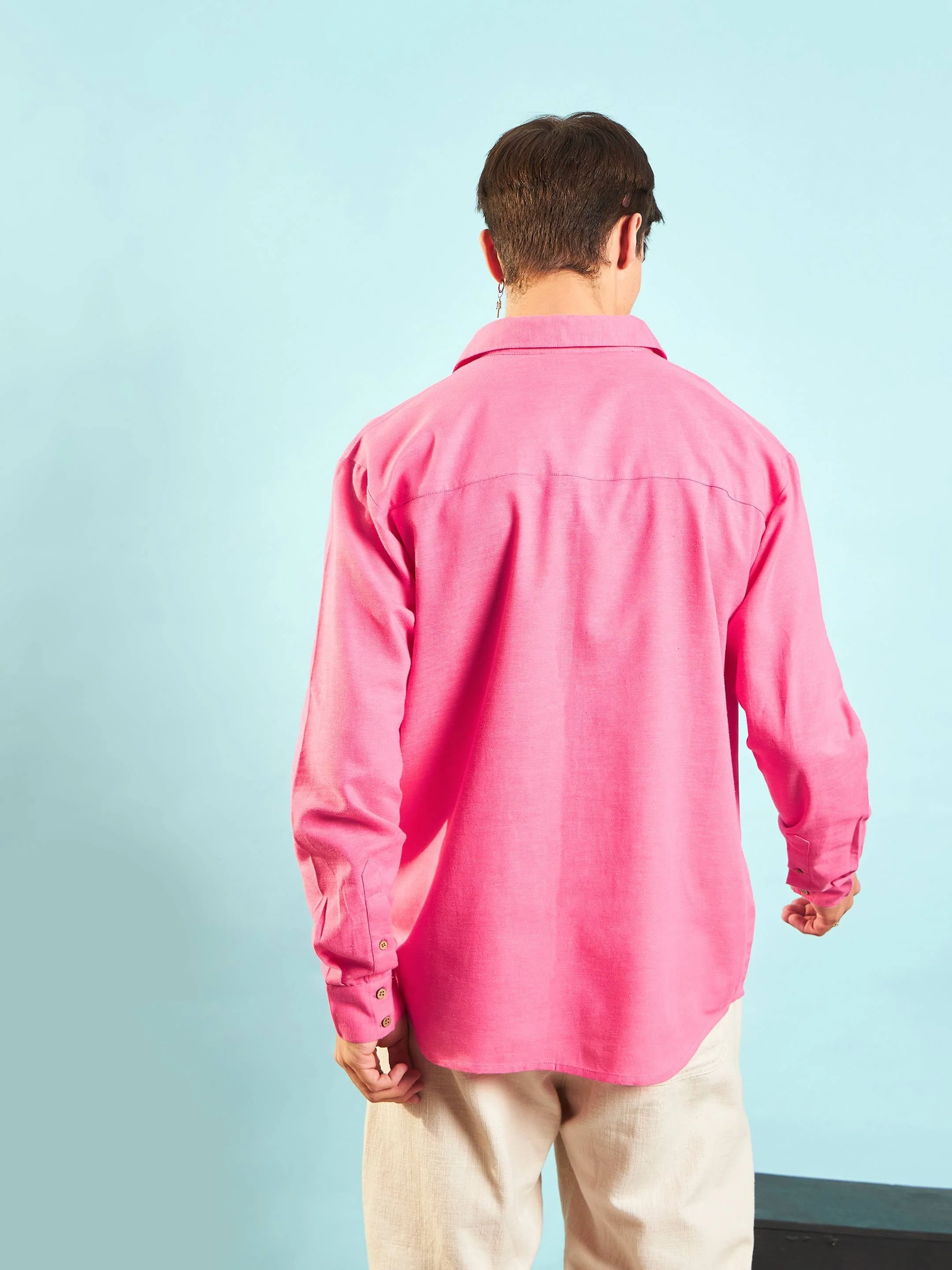 Men Pink Linen Flex Relax Fit Shirt - Image 5