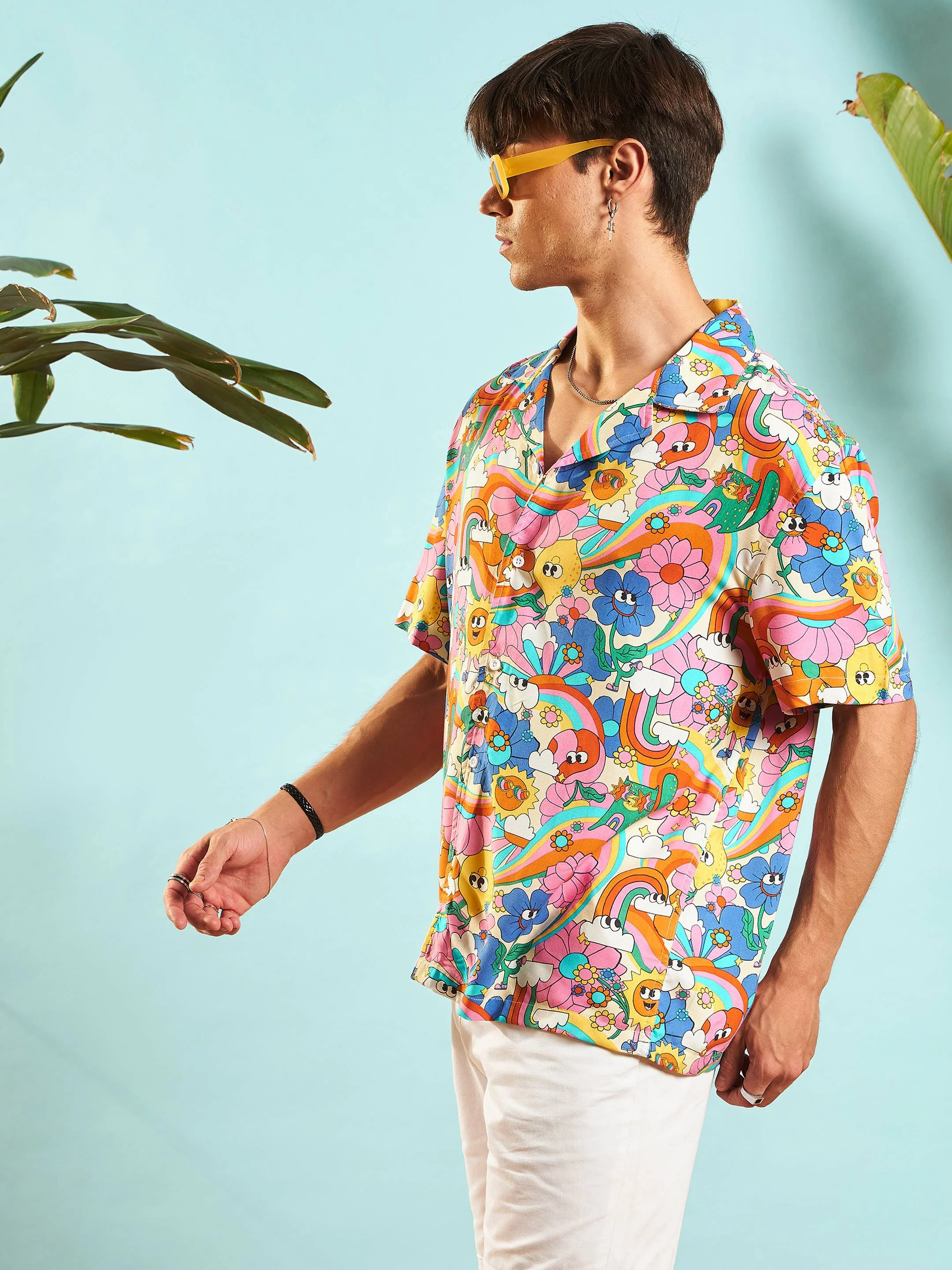 Men Pink Multi Color Floral Relax Fit Shirt - Image 3