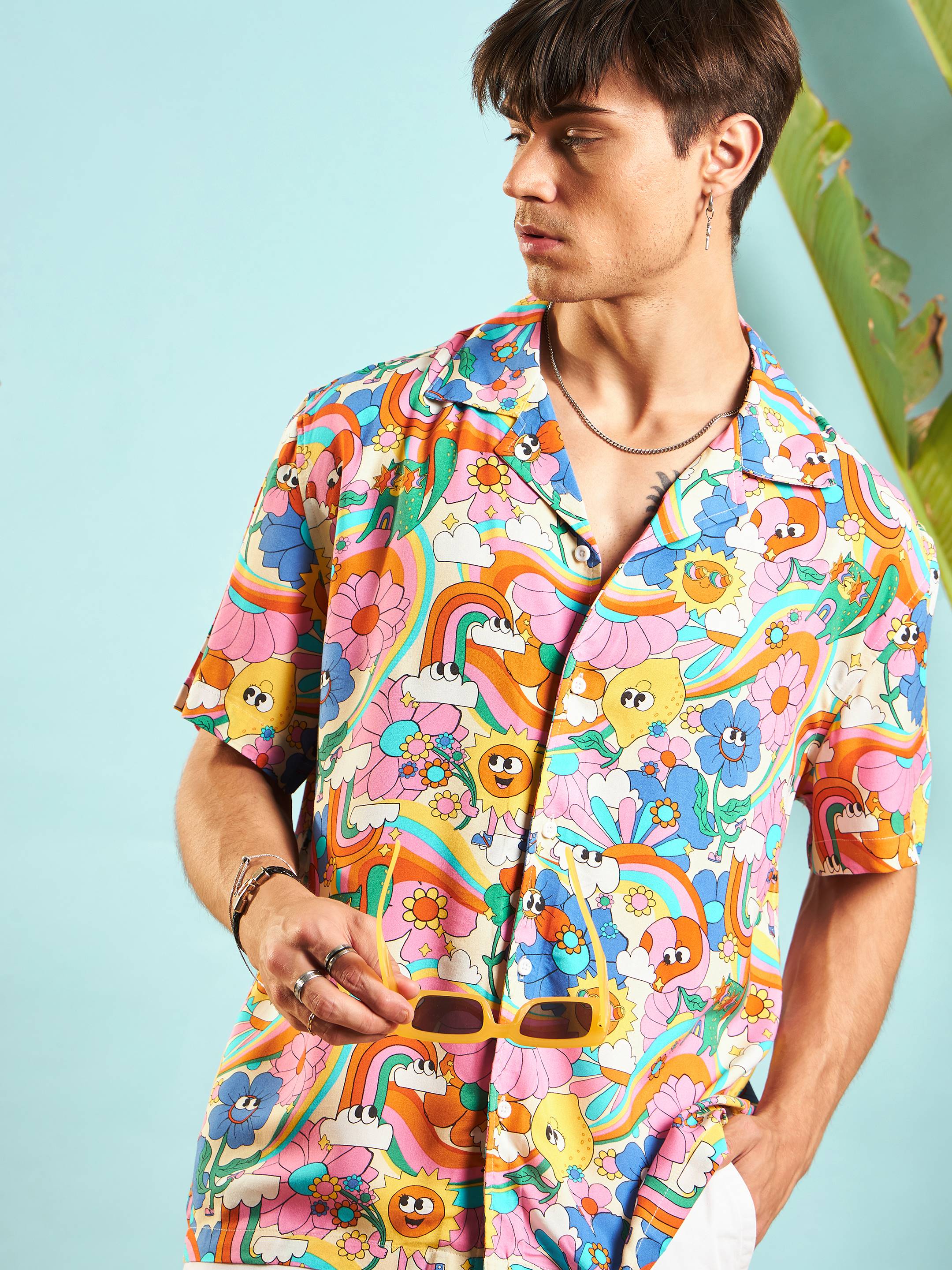 Men Pink Multi Color Floral Relax Fit Shirt - Image 4