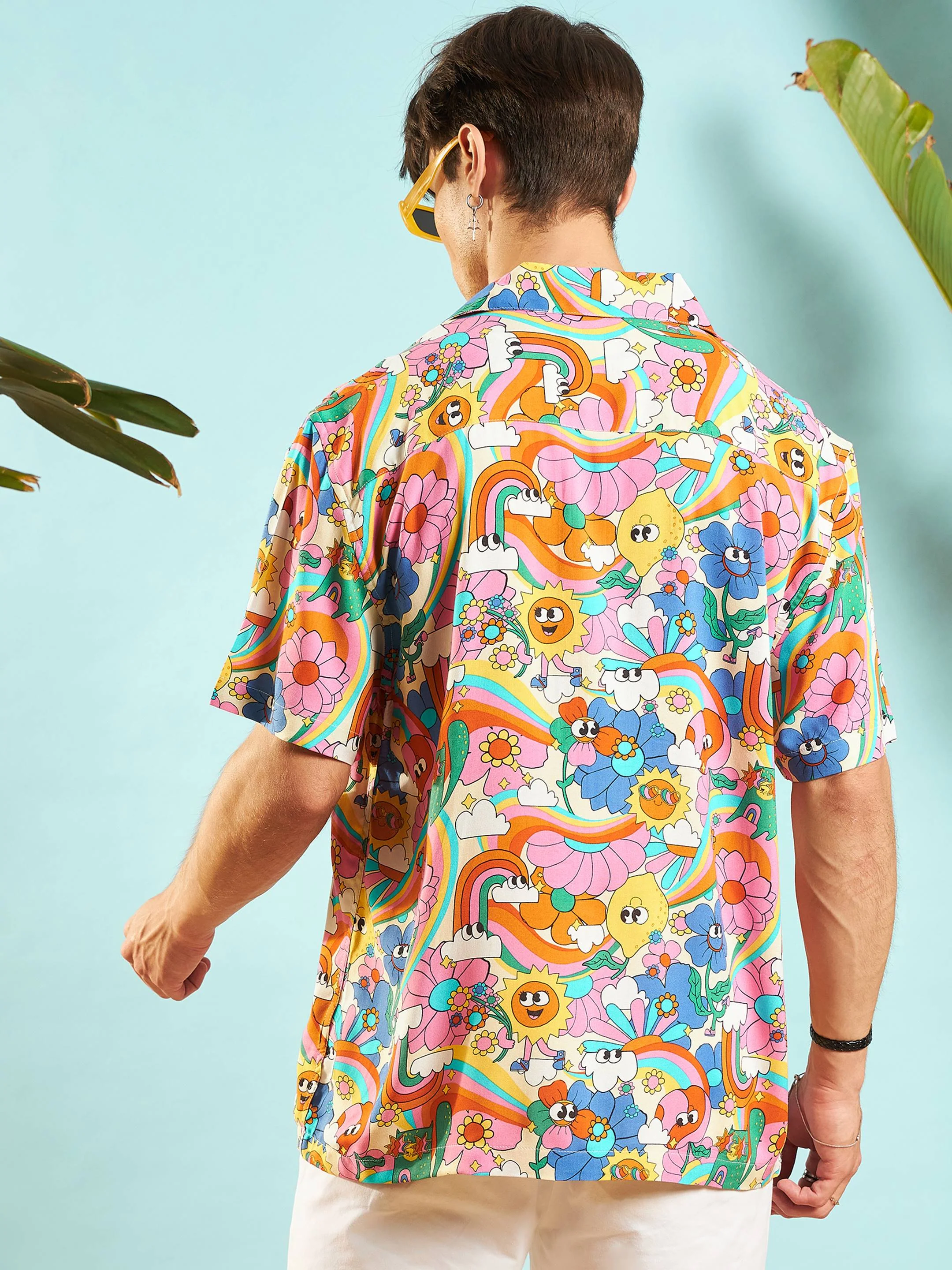 Men Pink Multi Color Floral Relax Fit Shirt - Image 5