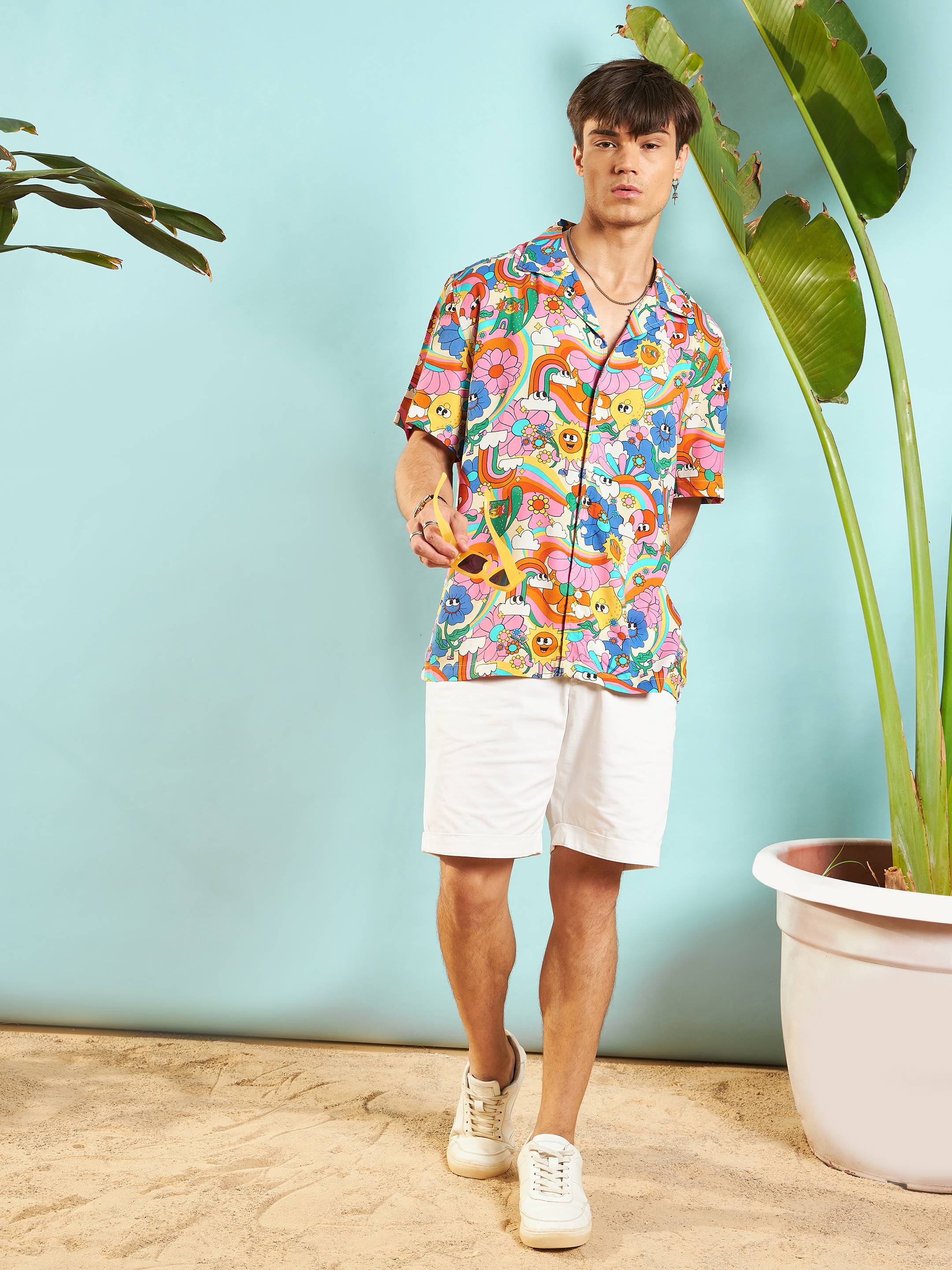Men Pink Multi Color Floral Relax Fit Shirt - Image 6