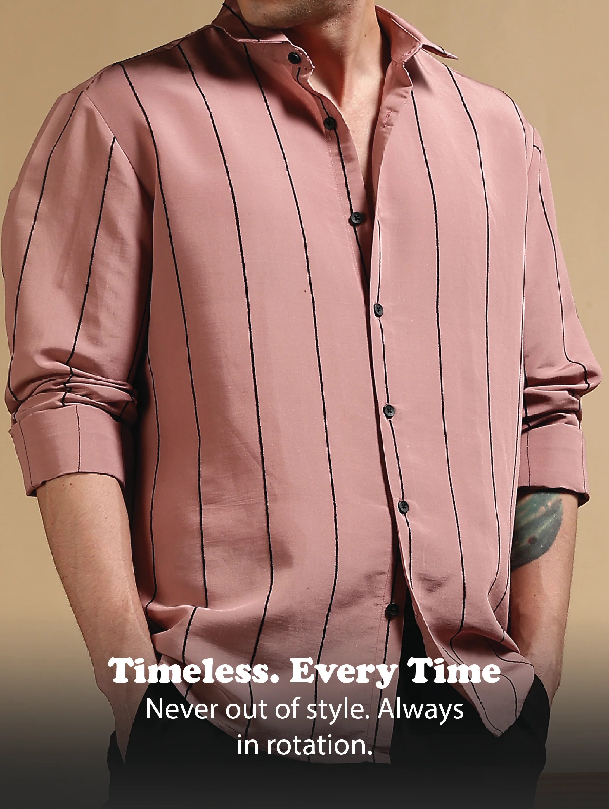Men Pink Nylon Slim Fit Striped Shirt - Image 12