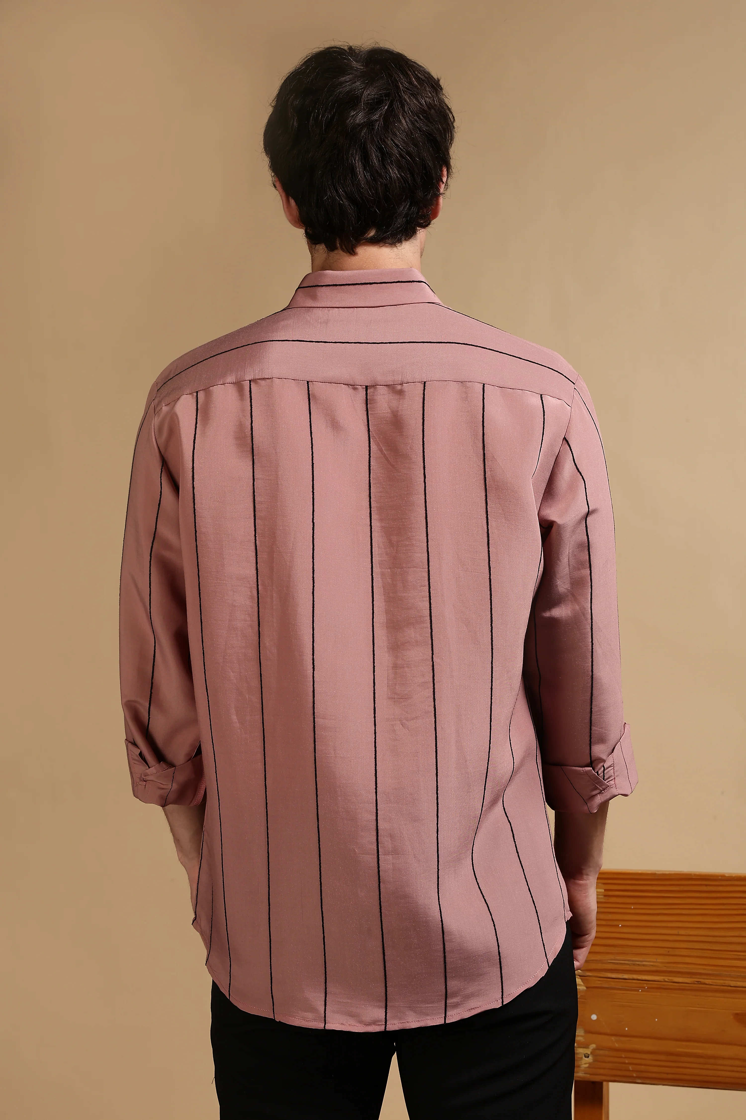 Men Pink Nylon Slim Fit Striped Shirt - Image 4