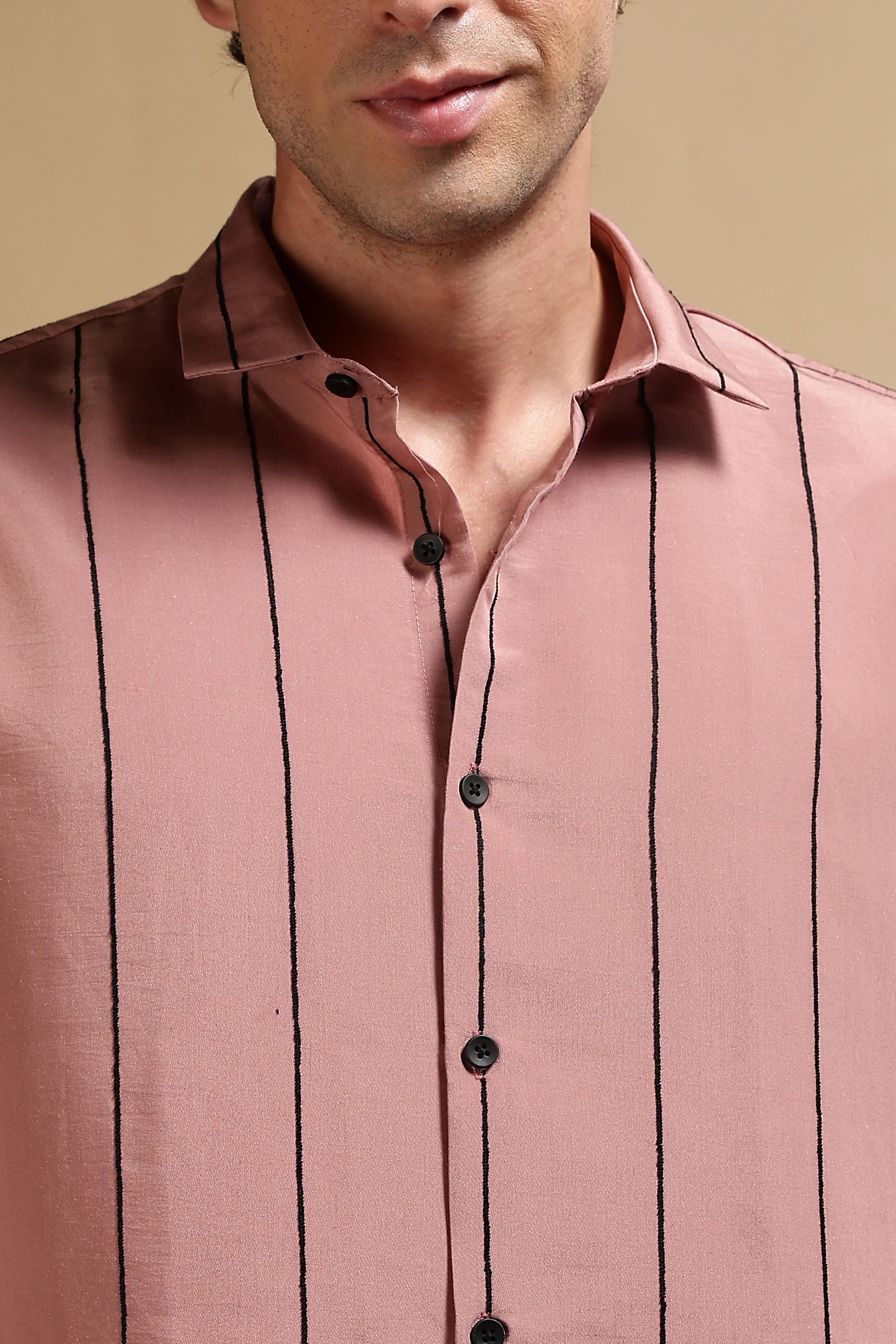 Men Pink Nylon Slim Fit Striped Shirt - Image 7