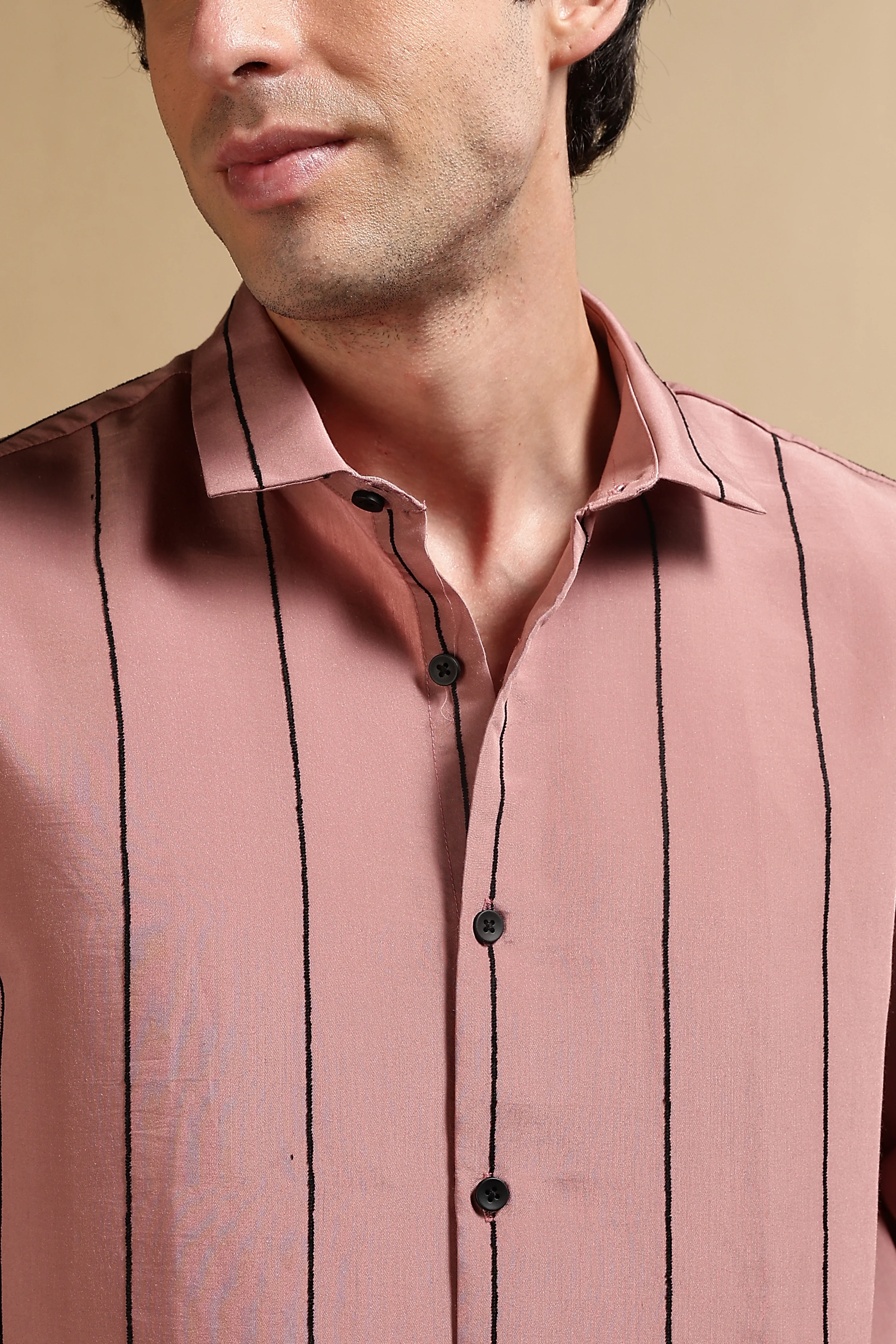Men Pink Nylon Slim Fit Striped Shirt - Image 8