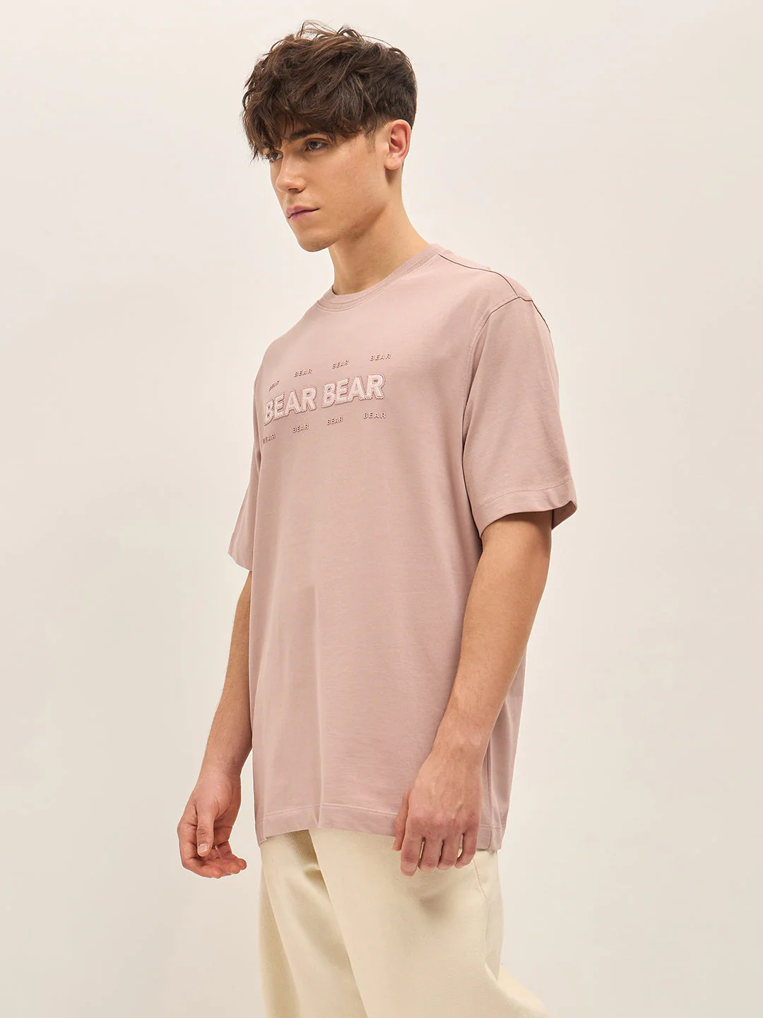 Men Pink Oversize Graphic Design Crew Neck T-shirt - Image 3