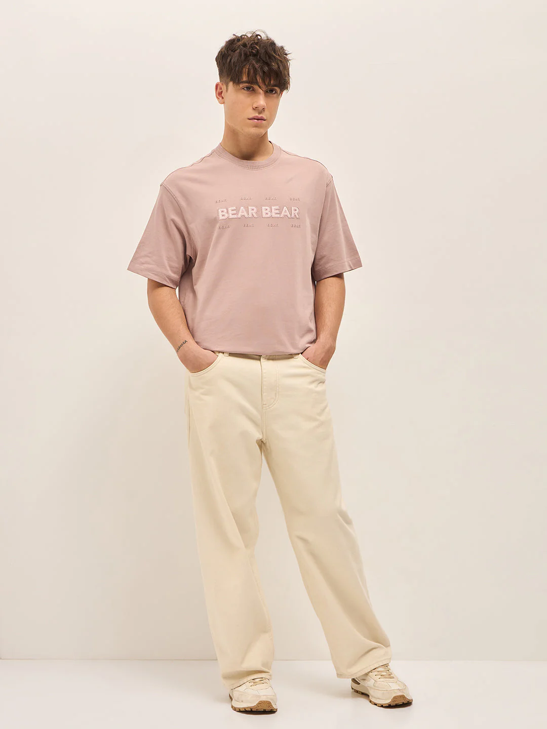 Men Pink Oversize Graphic Design Crew Neck T-shirt - Image 4