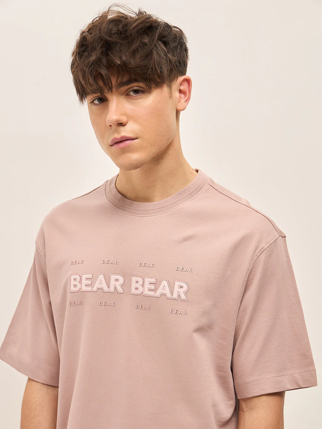Men Pink Oversize Graphic Design Crew Neck T-shirt - Image 5